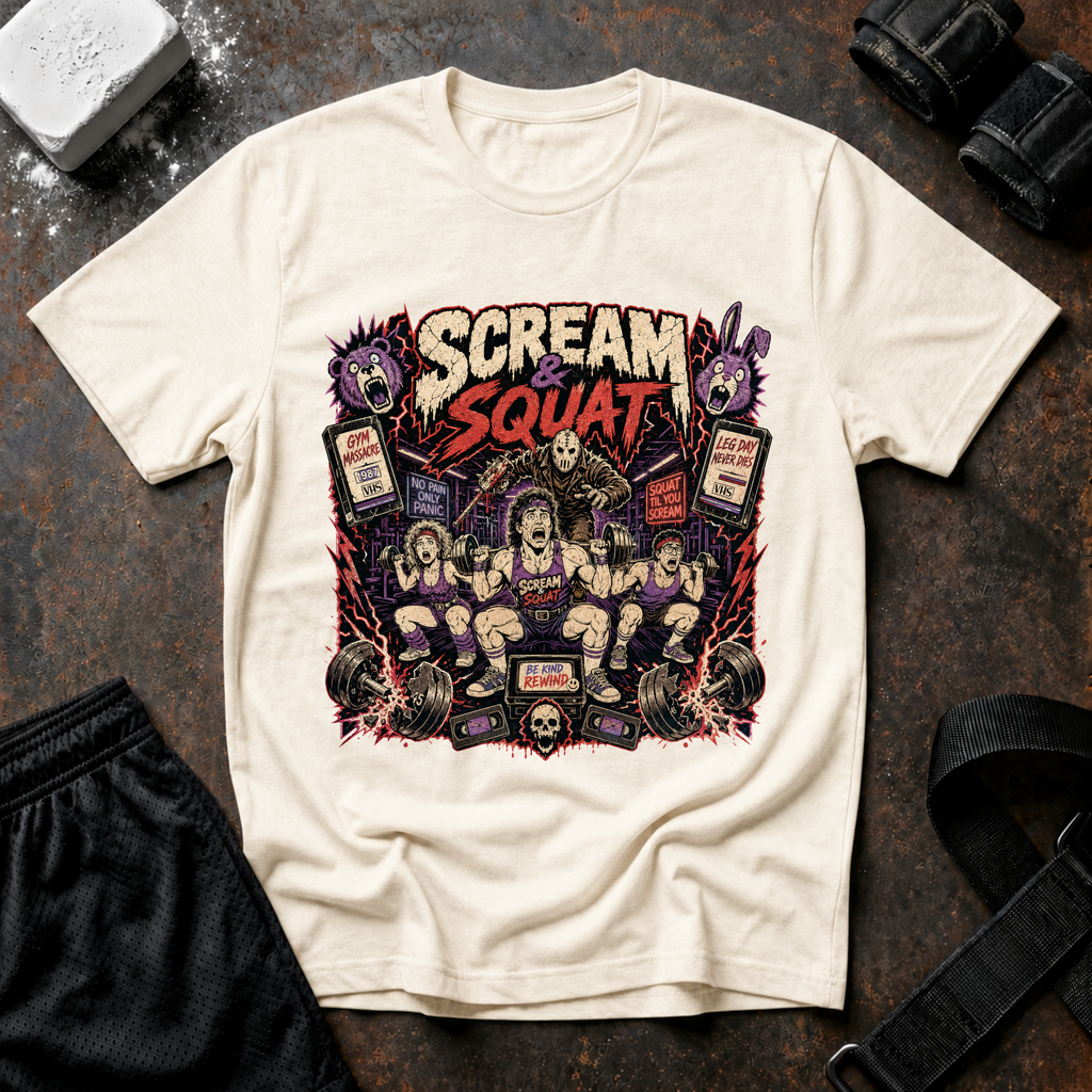 Scream & Squat Tee - Horror Workout Graphic T-Shirt