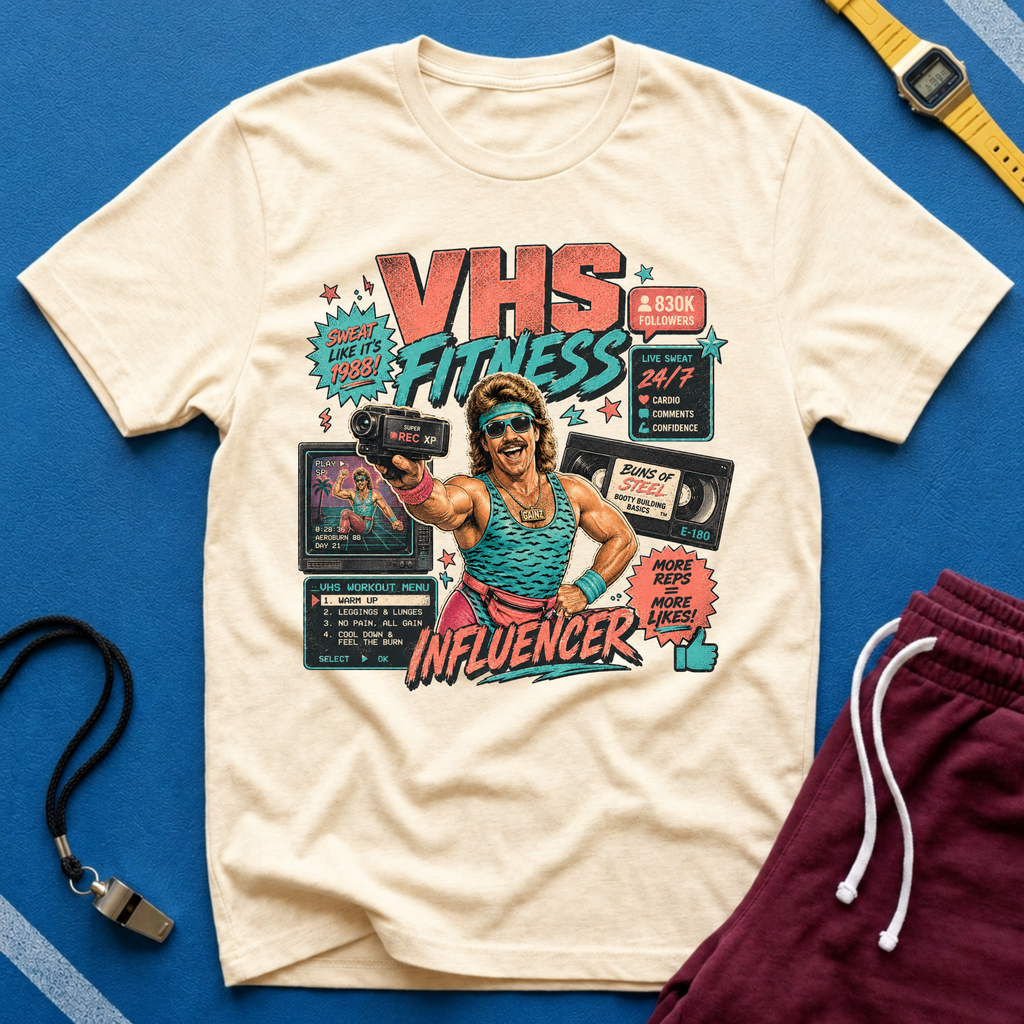 VHS Fitness Retro T-Shirt - "Influencer" 80s Workout Vintage Tee