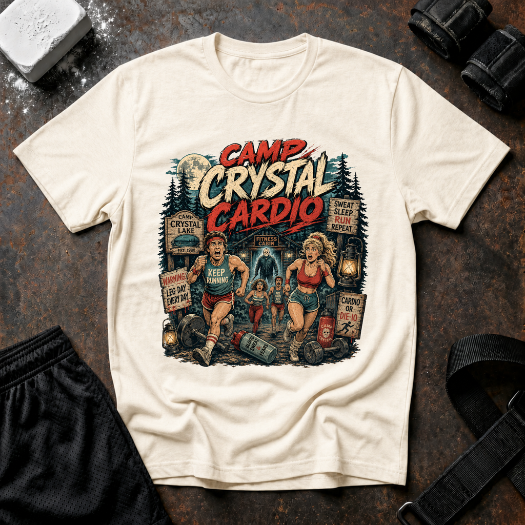 Camp Crystal Cardio T-Shirt - Retro Horror Fitness Tee