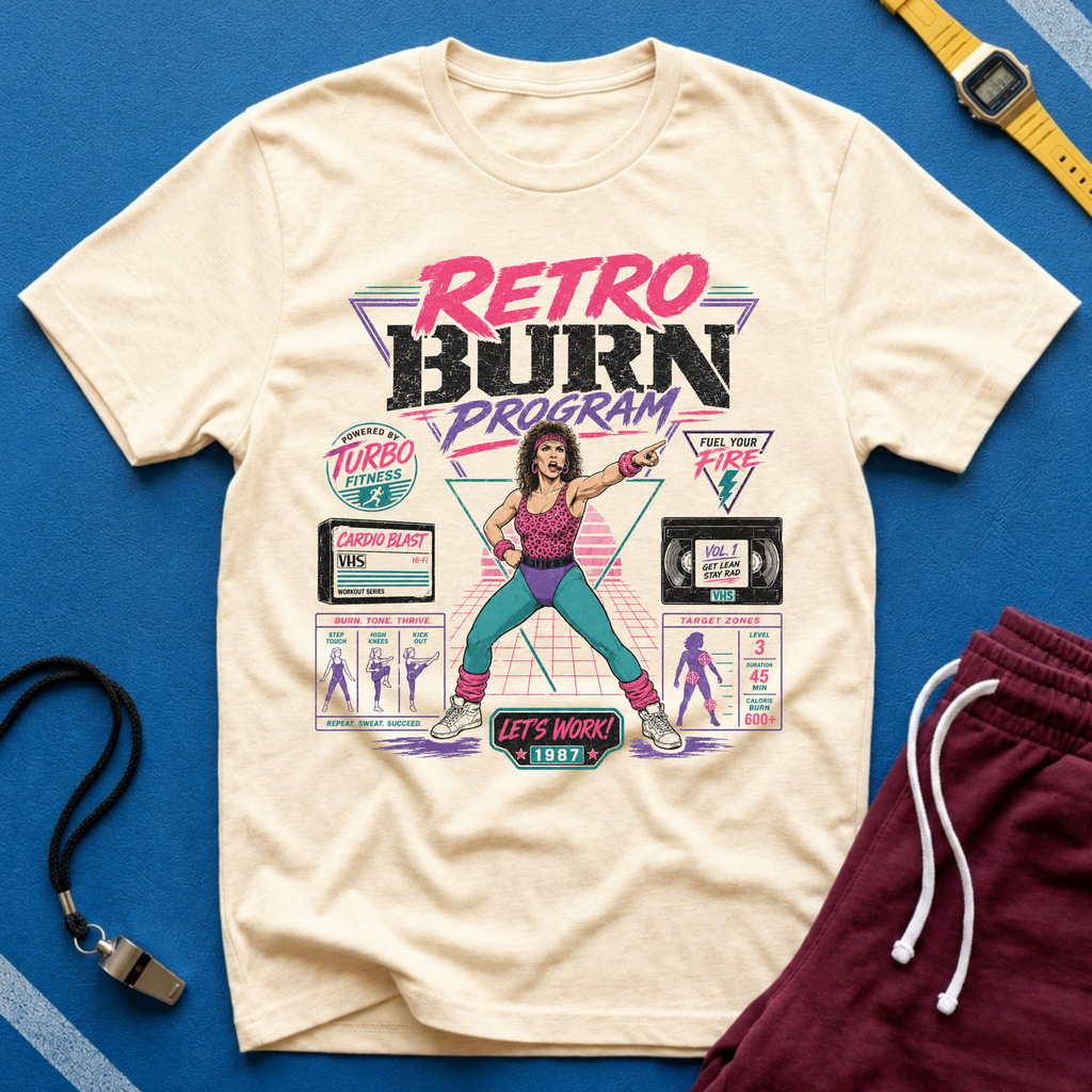 Retro Burn Program T-Shirt - 80s Vintage Aerobics Fitness Tee