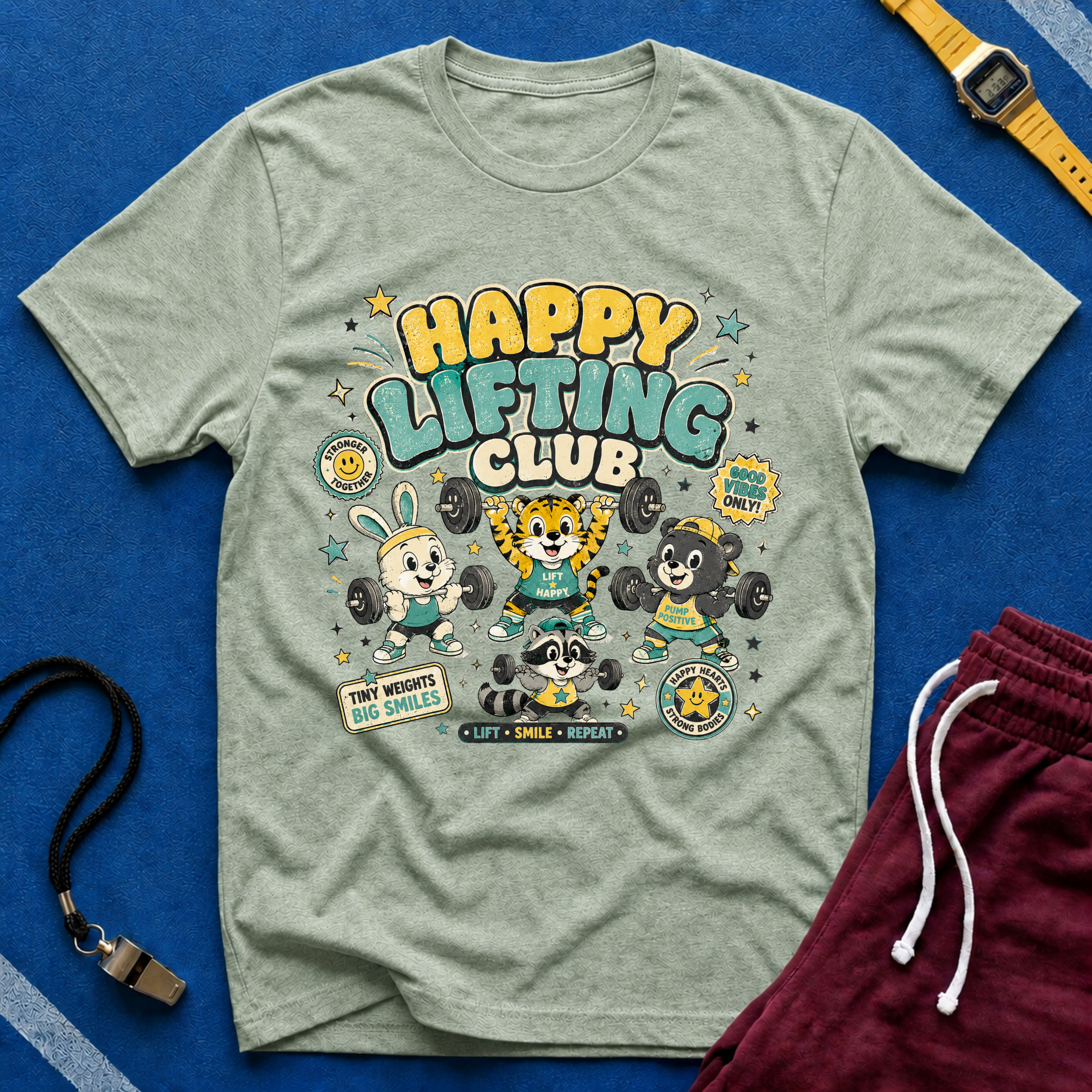 Happy Lifting Club T-Shirt- Cute Gym Animal Weightlifting Tee