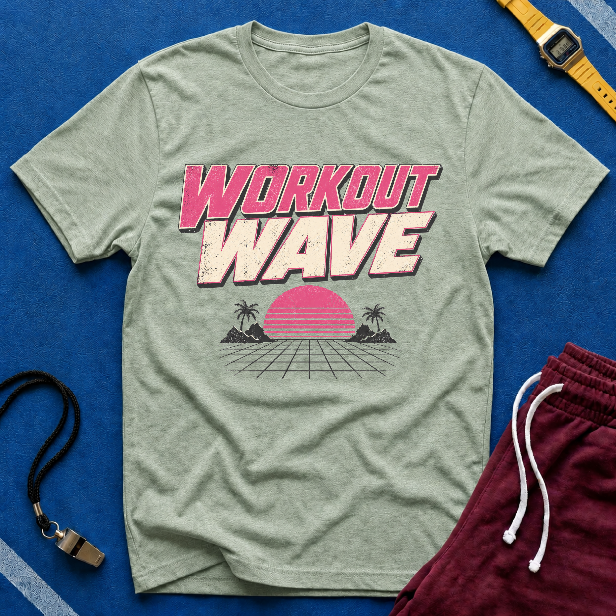 Workout Wave T-Shirt - Retro 80s Vaporwave Fitness Tee