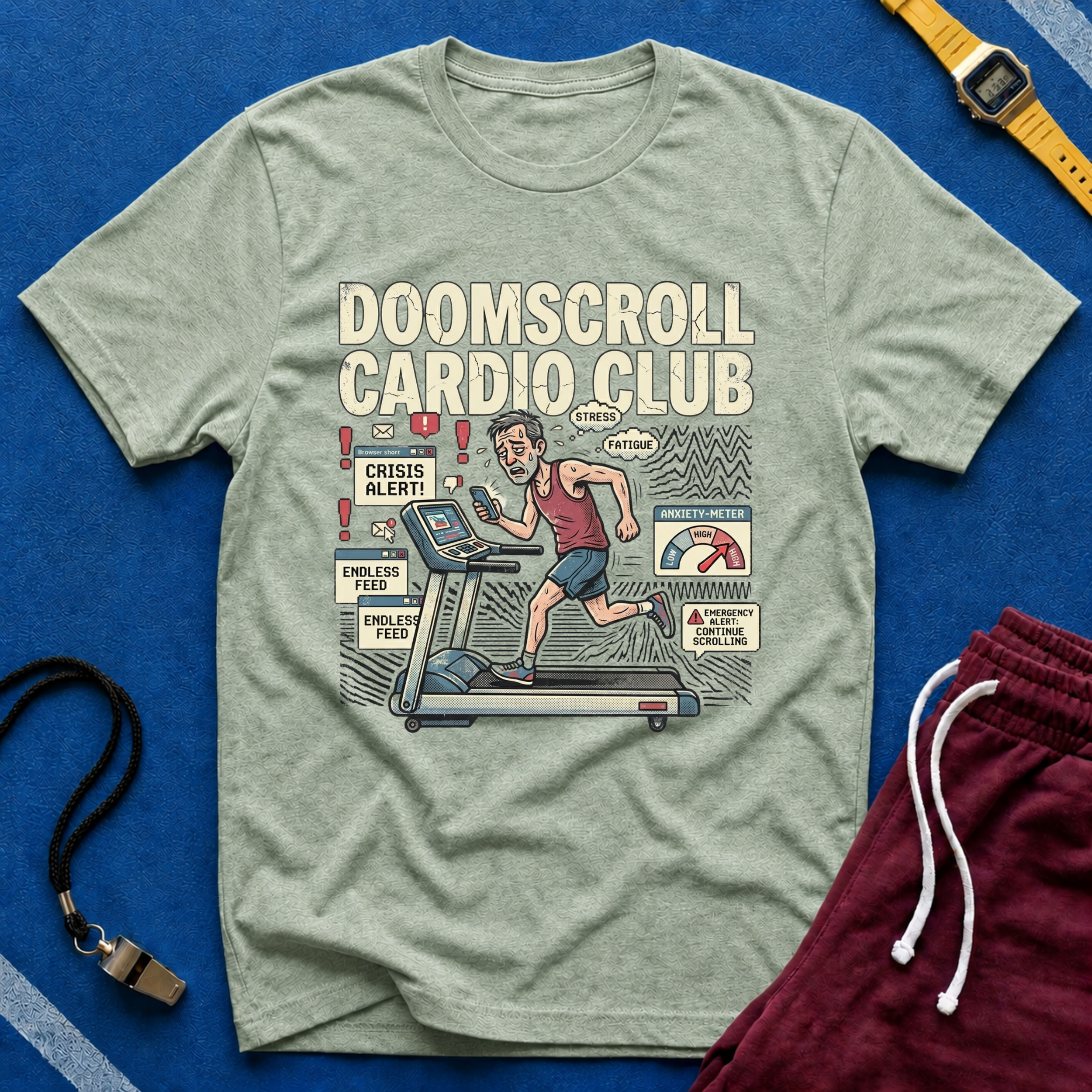 Doomscroll Cardio Club T-Shirt - Funny Running Tee for Anxious News-Bingers