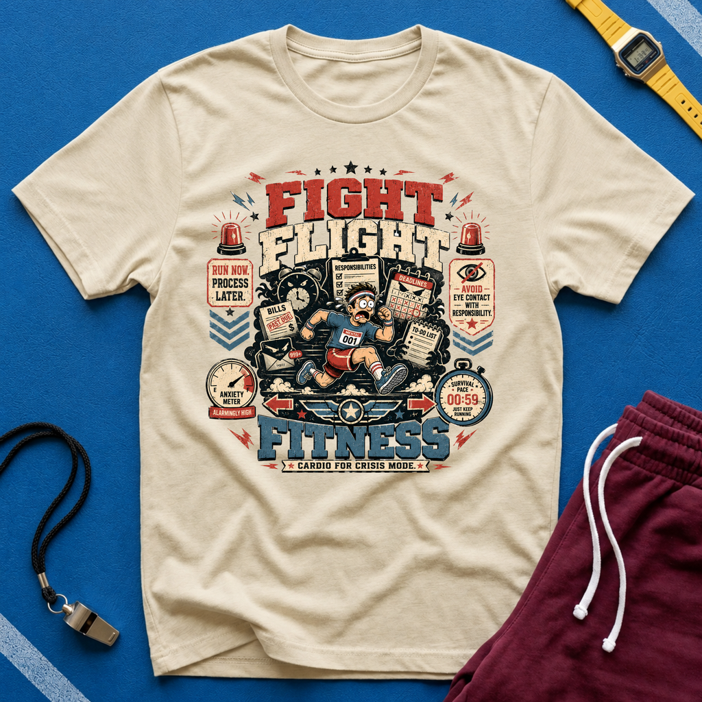 Fight Flight Fitness T-Shirt - Retro Motivational Gym Tee