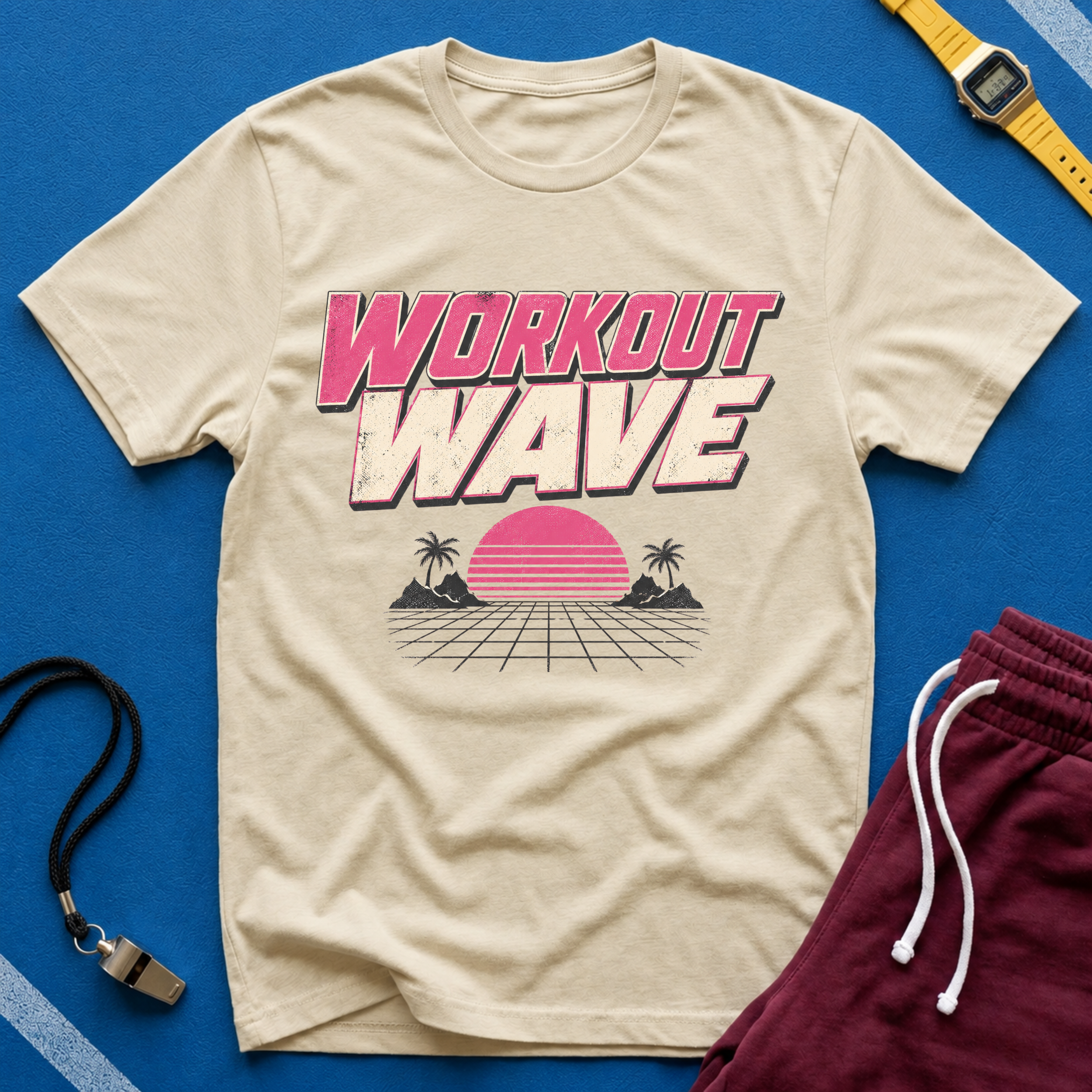 Workout Wave T-Shirt - Retro 80s Vaporwave Fitness Tee