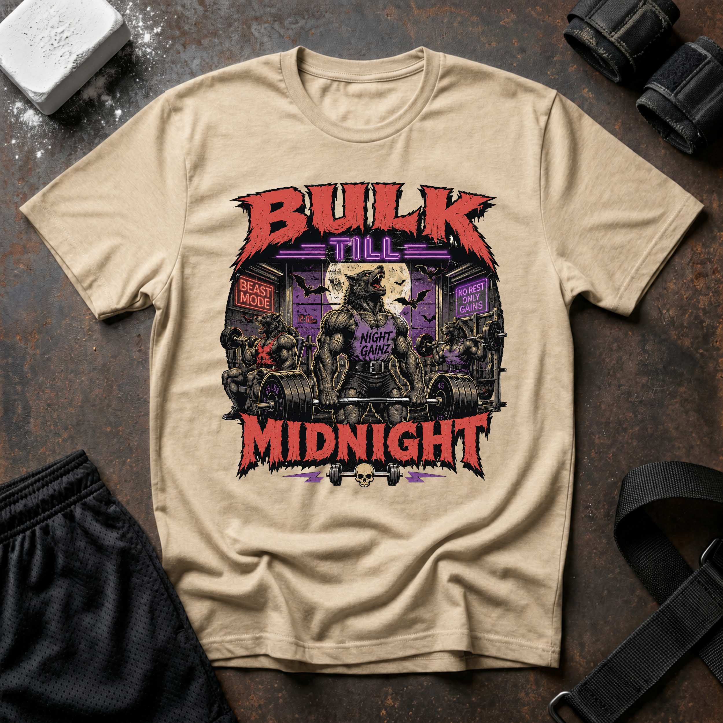 Bulk Till Midnight T-Shirt - Gym Beast Mode Workout Tee