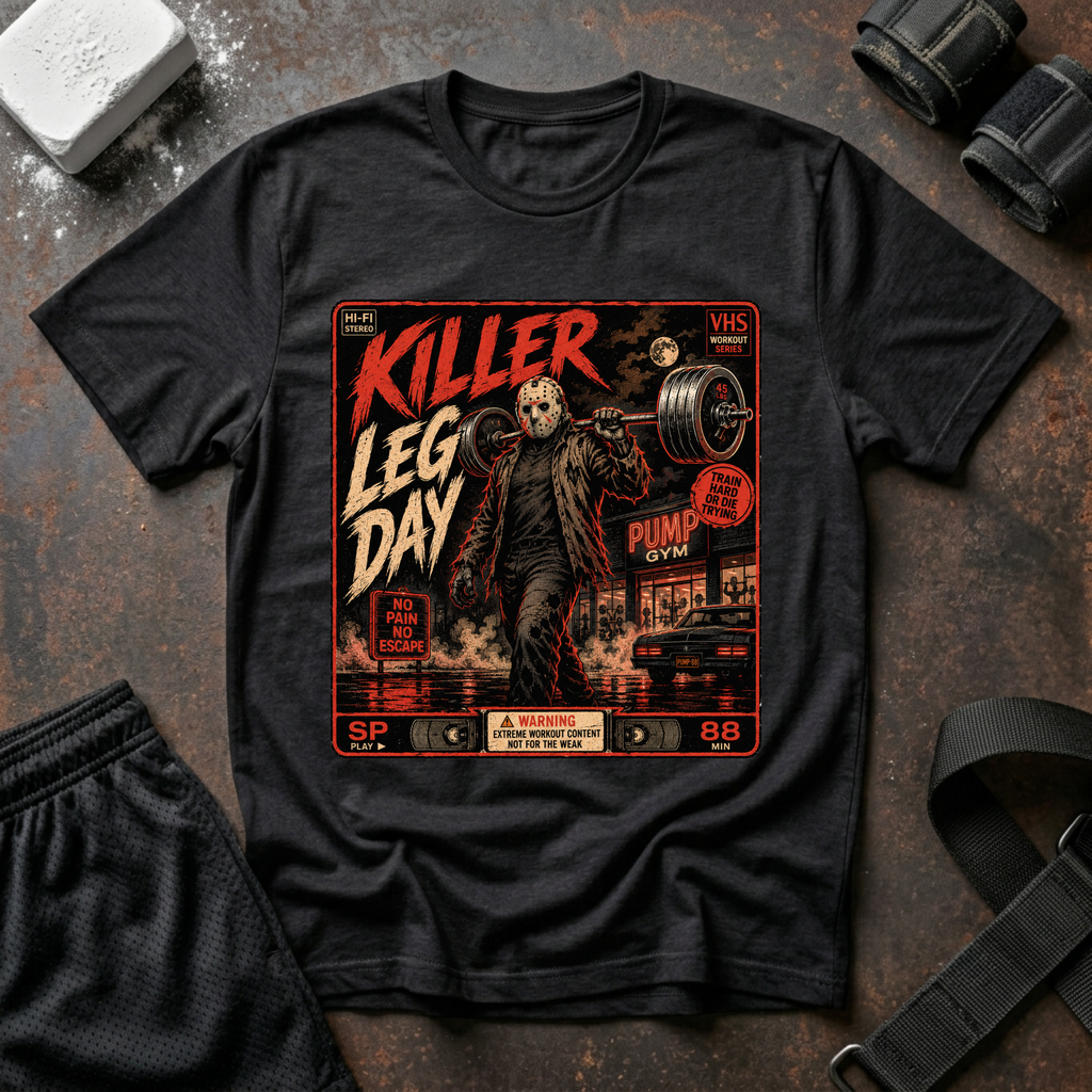 Killer Leg Day T-Shirt - Retro Horror Gym Tee ("Killer Leg Day")