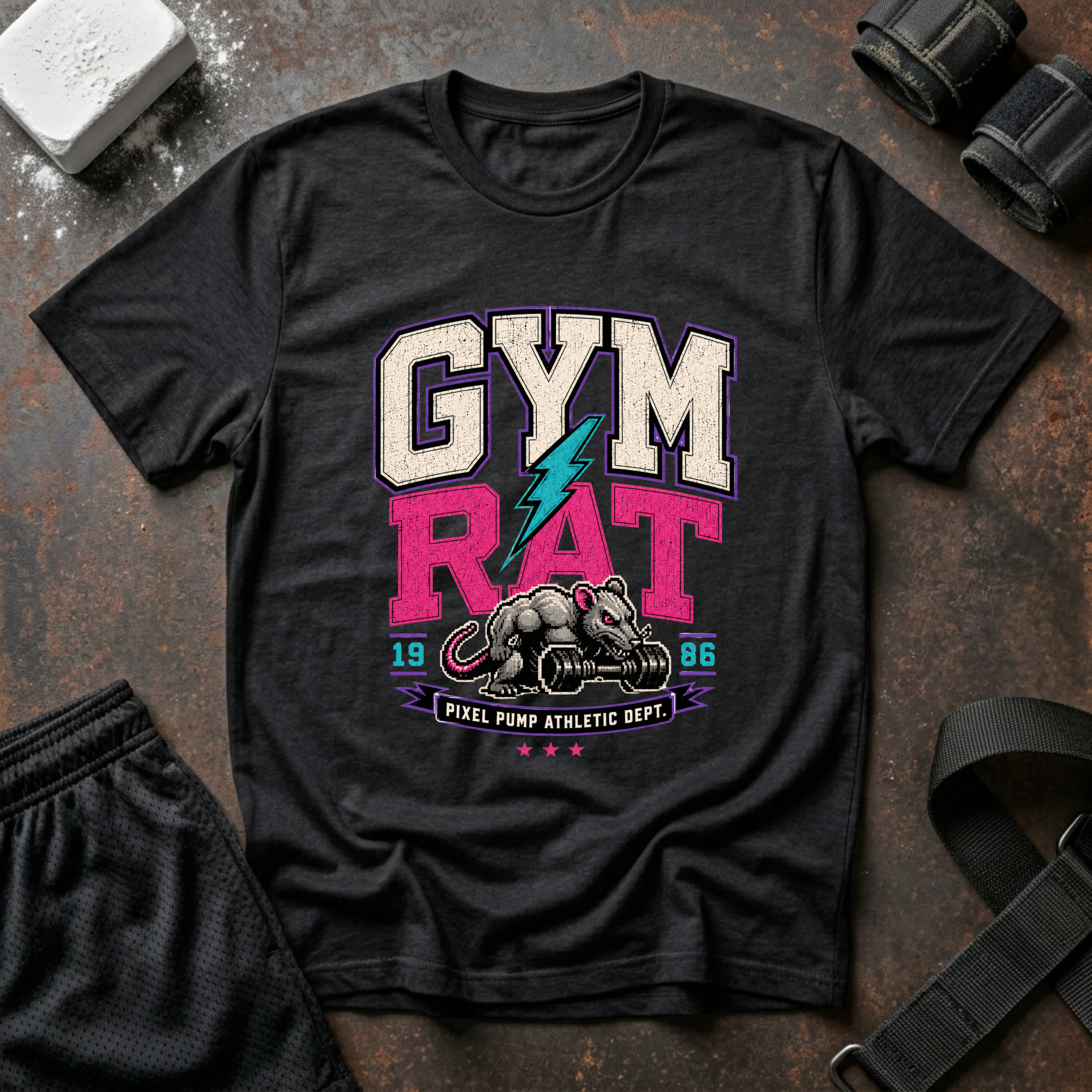 Gym Rat T‑Shirt - Retro Lightning Fitness Tee for Gym Lovers