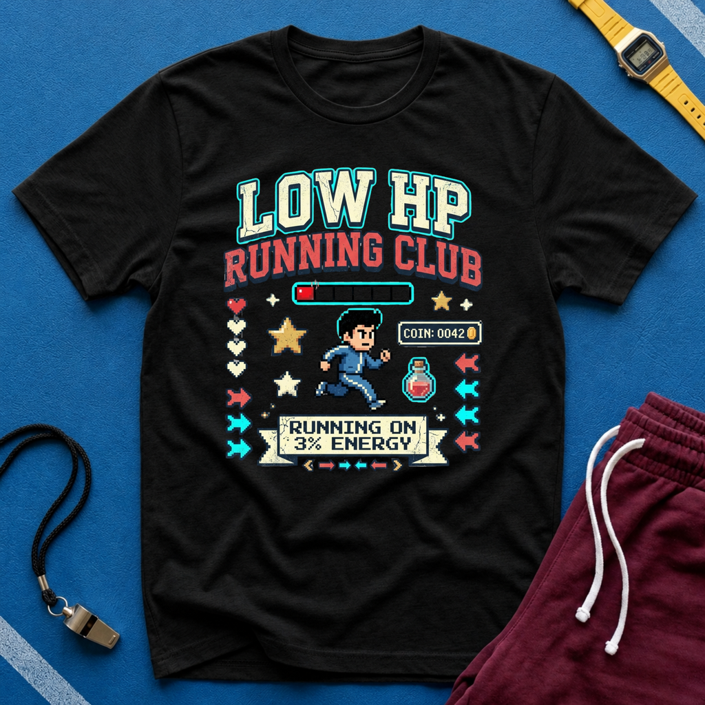Low HP Running Club T-Shirt - Retro Video Game Gamer Tee