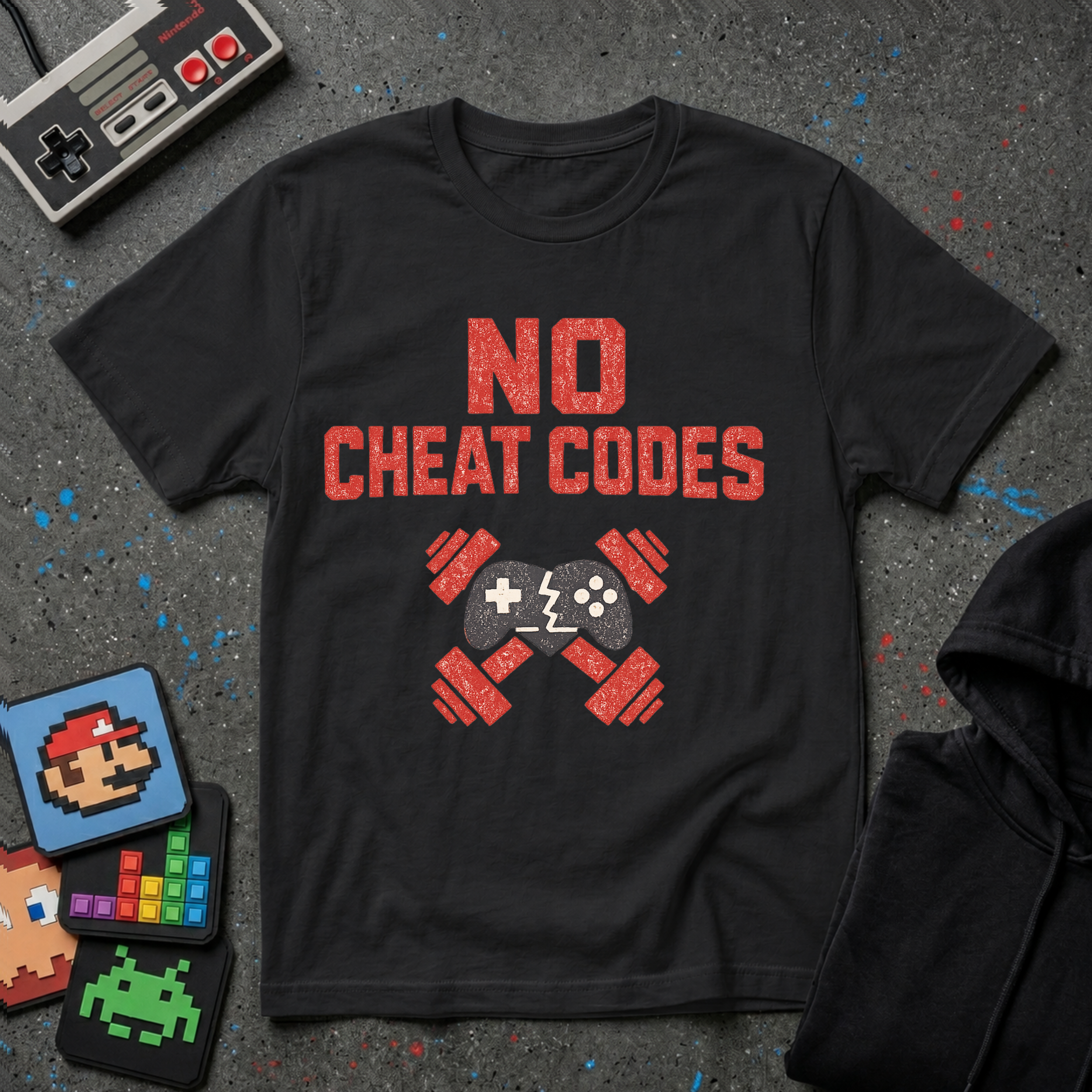 No Cheat Codes T-Shirt - Gamer & Fitness Mashup Tee