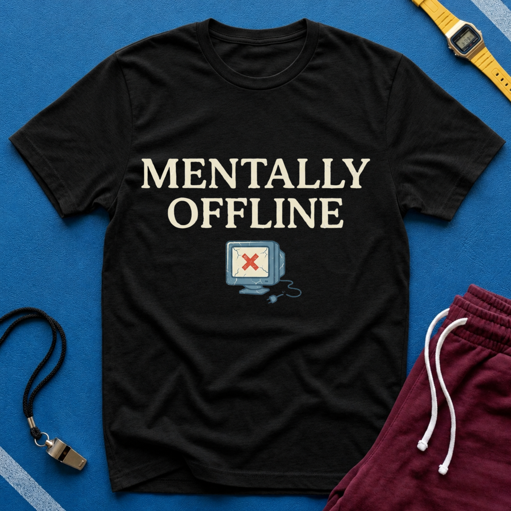 Mentally Offline T-Shirt - Funny Retro Computer Graphic Tee for Digital Detox & Relaxation