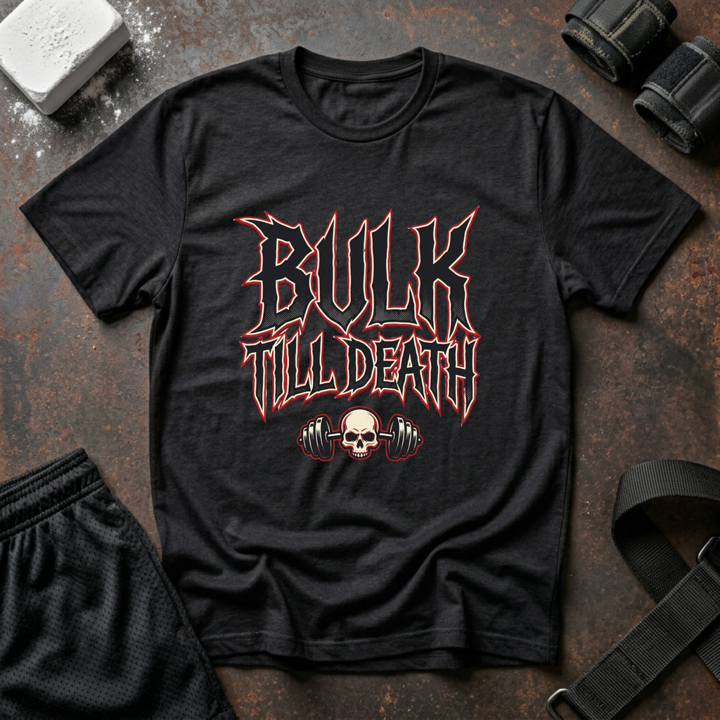 Bulk 'Til Death T-Shirt - Gym Skull Weightlifting Tee