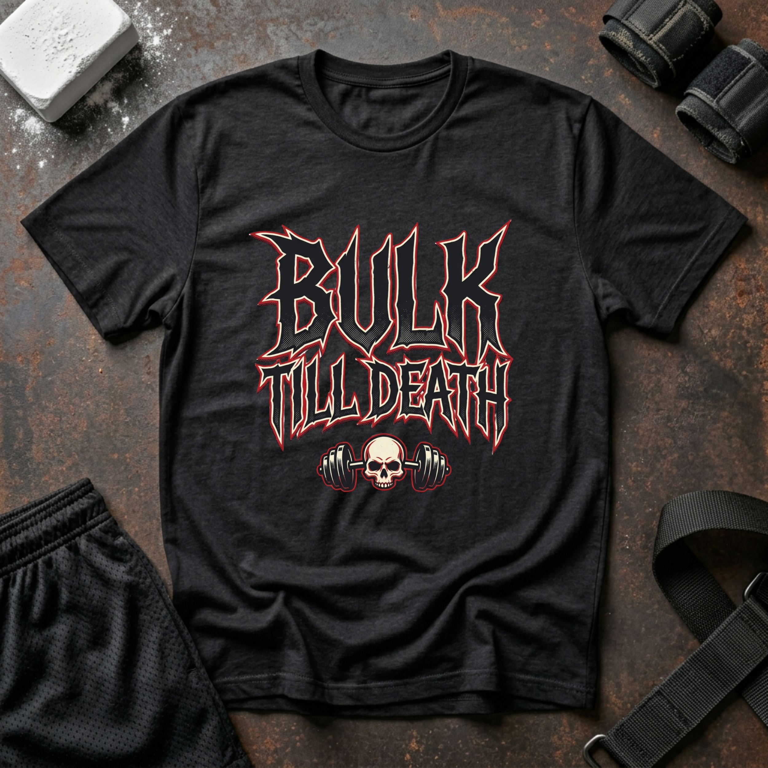 Bulk 'Til Death T-Shirt - Gym Skull Weightlifting Tee
