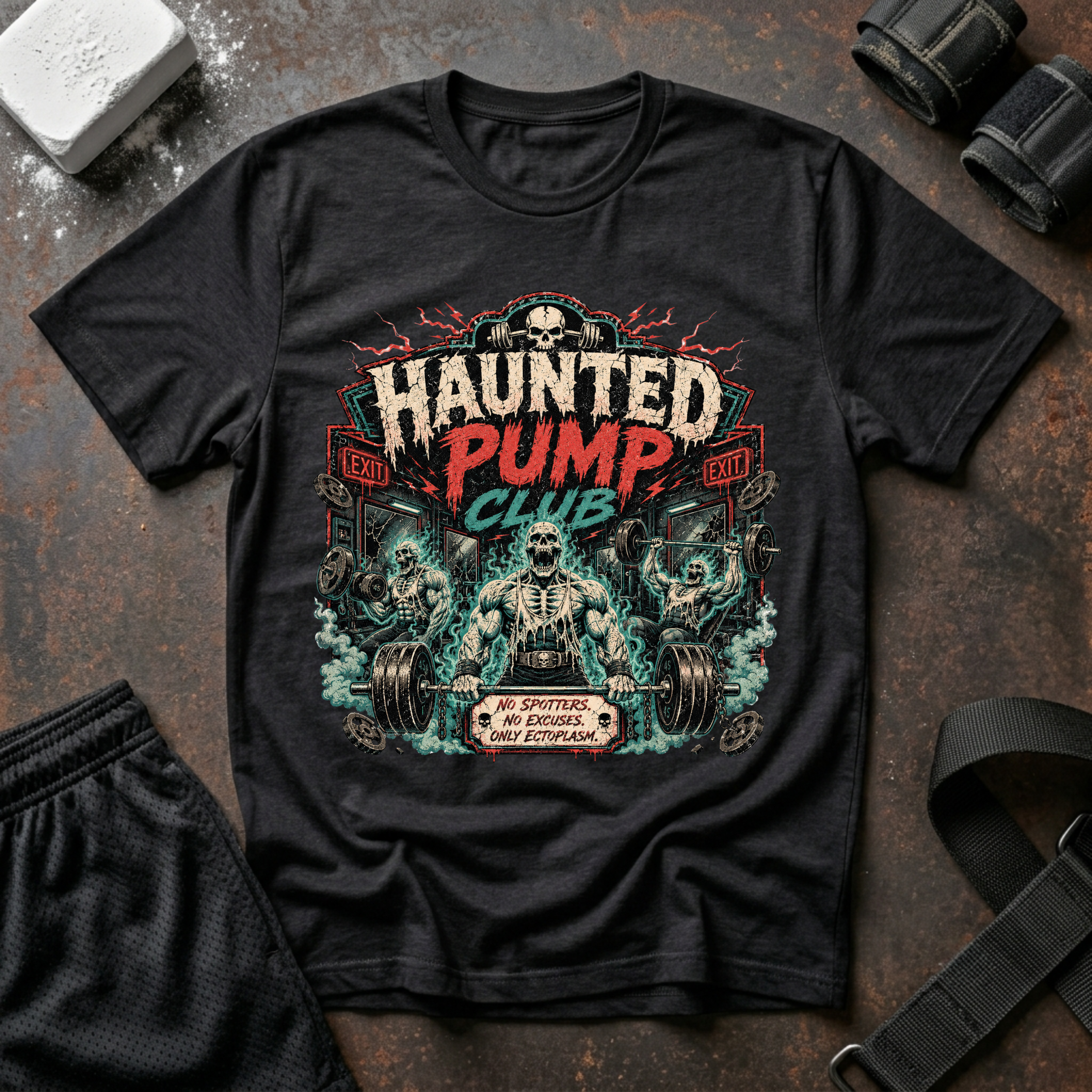 Haunted Pump Club T-Shirt - Vintage Halloween Horror Gym Tee