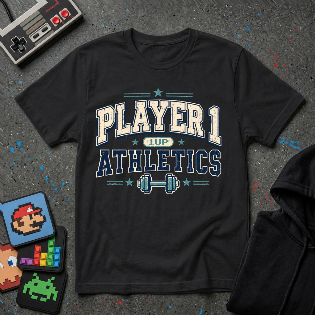 Player 1 Athletics T-Shirt - Vintage Gamer Fitness Tee