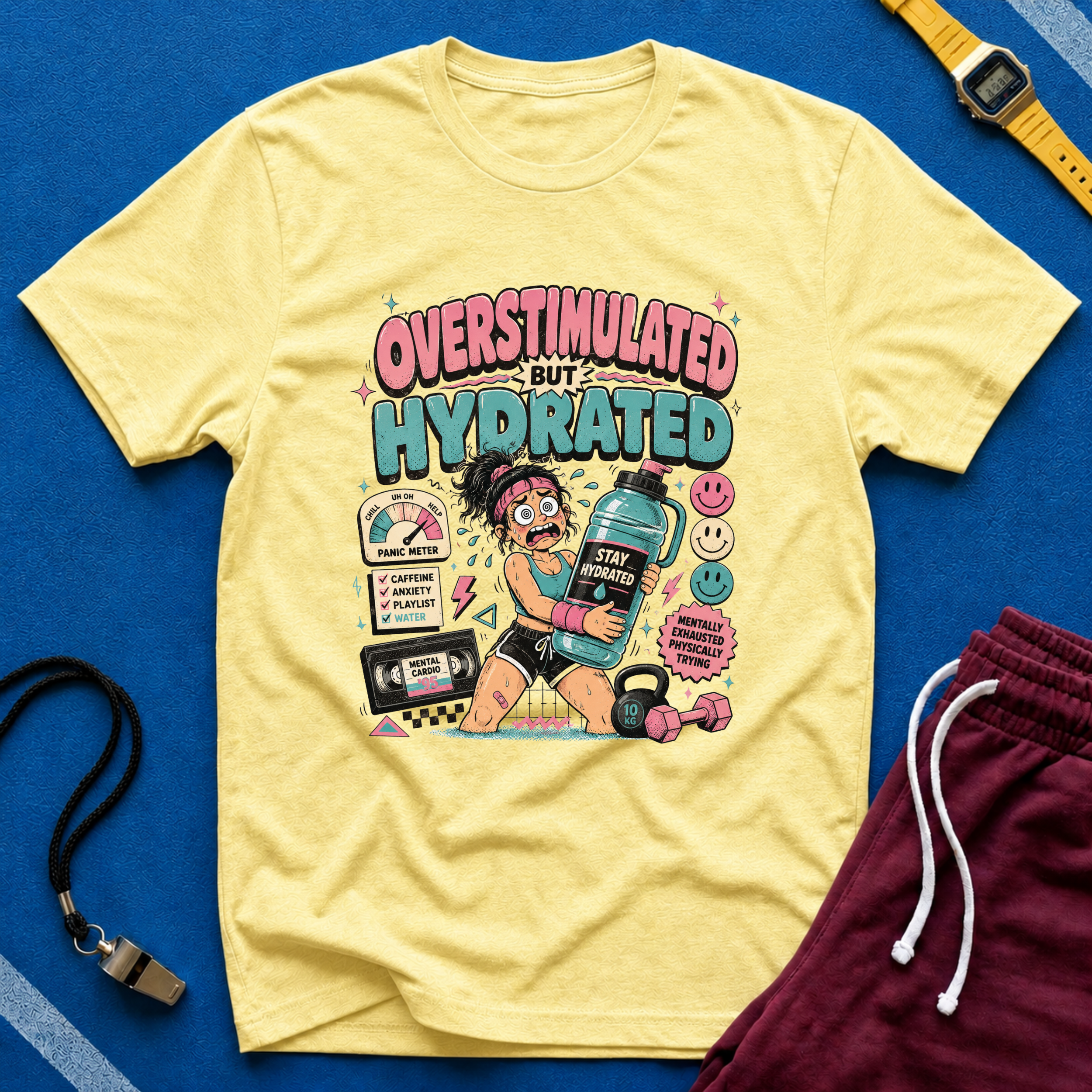 Overstimulated But Hydrated T-Shirt - Funny Self-Care Graphic Tee