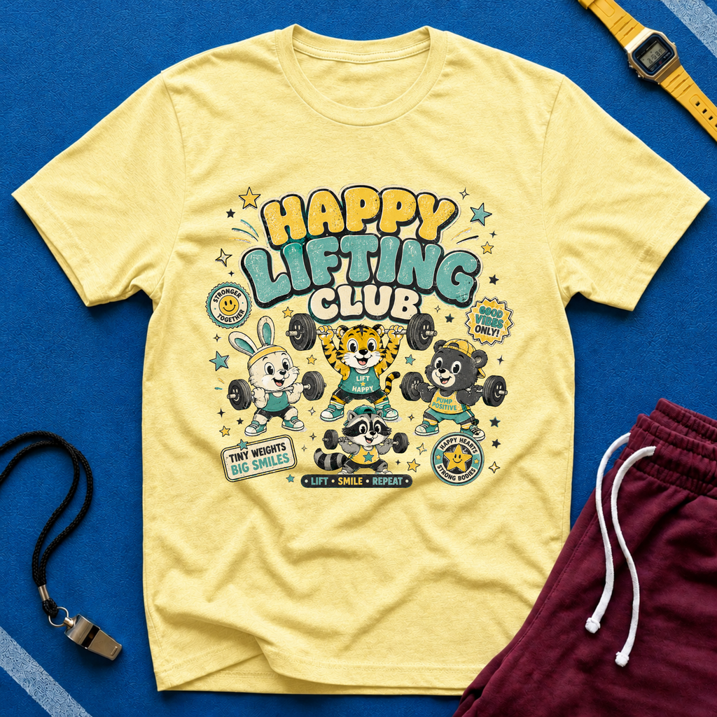 Happy Lifting Club T-Shirt- Cute Gym Animal Weightlifting Tee