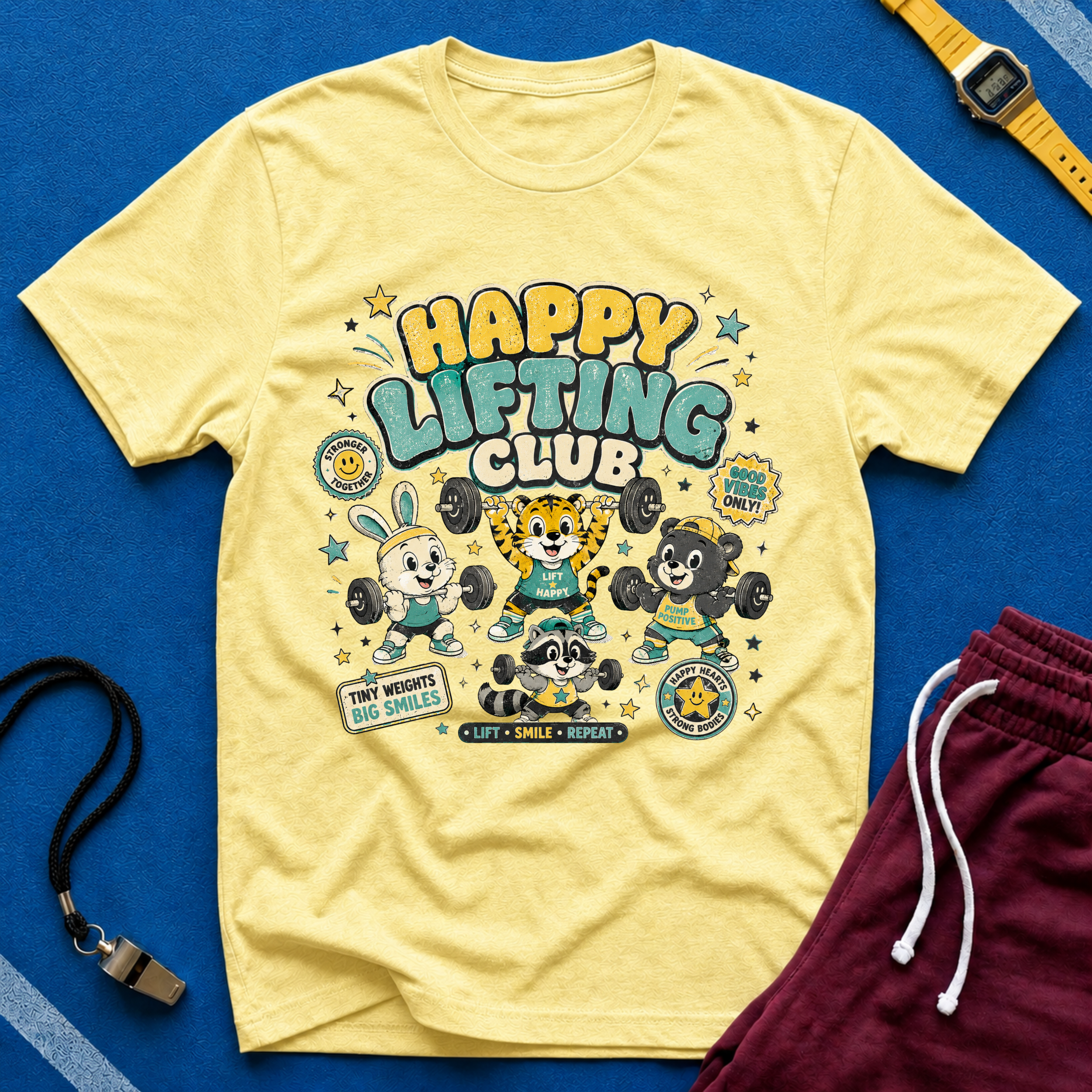 Happy Lifting Club T-Shirt- Cute Gym Animal Weightlifting Tee