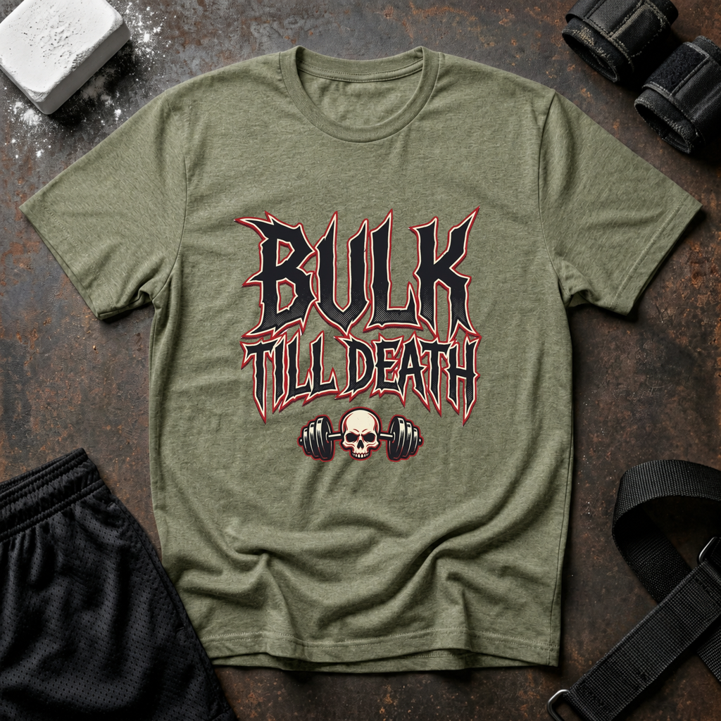 Bulk 'Til Death T-Shirt - Gym Skull Weightlifting Tee