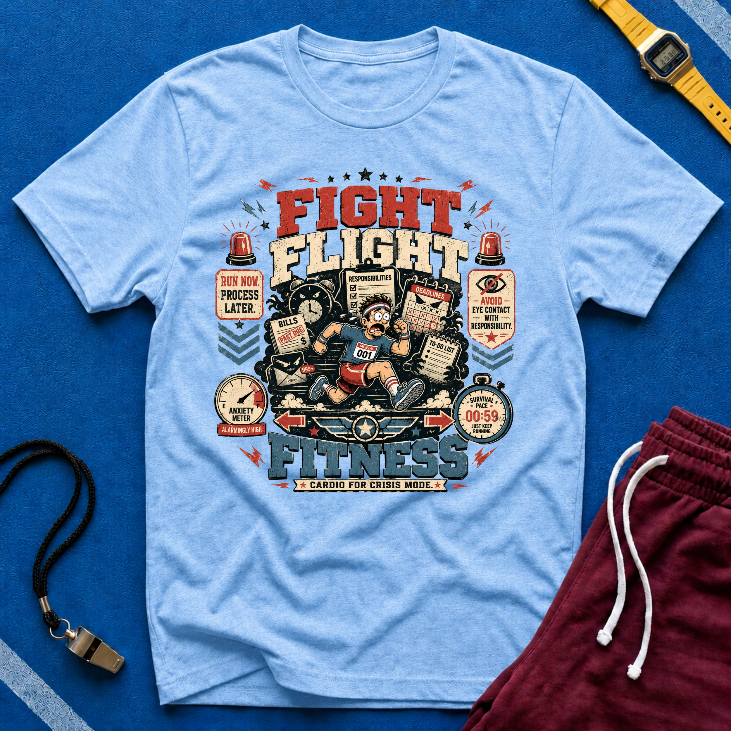 Fight Flight Fitness T-Shirt - Retro Motivational Gym Tee