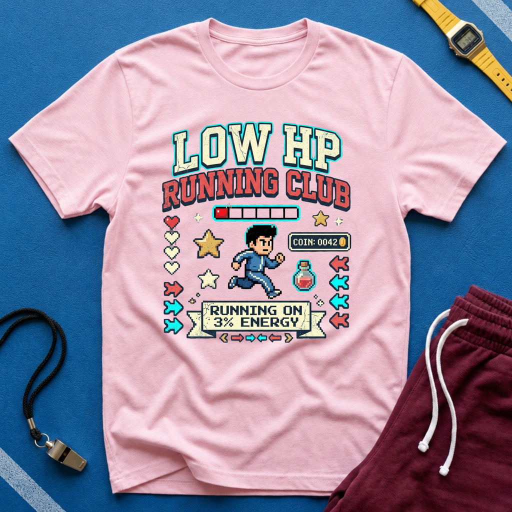 Low HP Running Club T-Shirt - Retro Video Game Gamer Tee