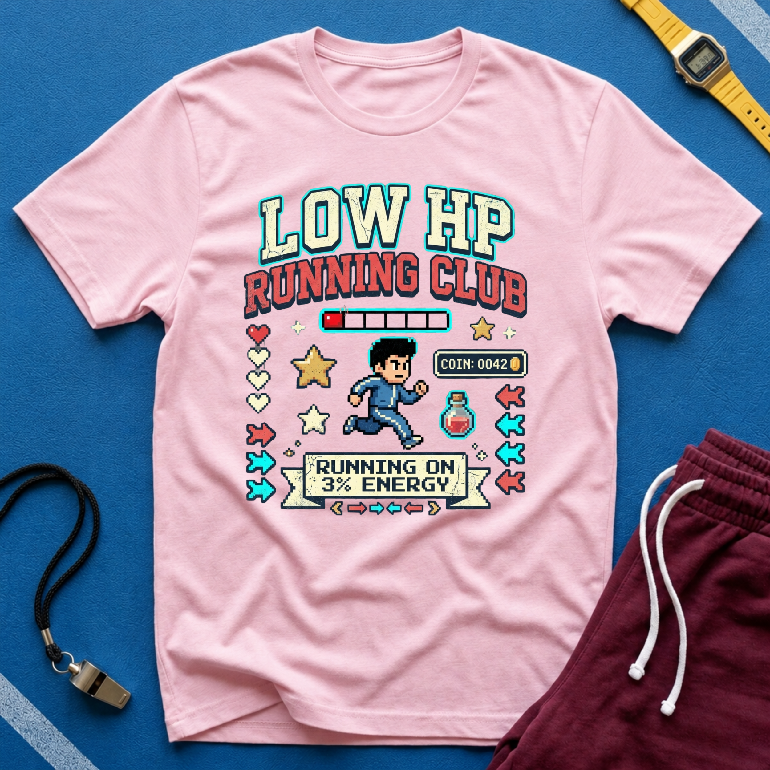 Low HP Running Club T-Shirt - Retro Video Game Gamer Tee