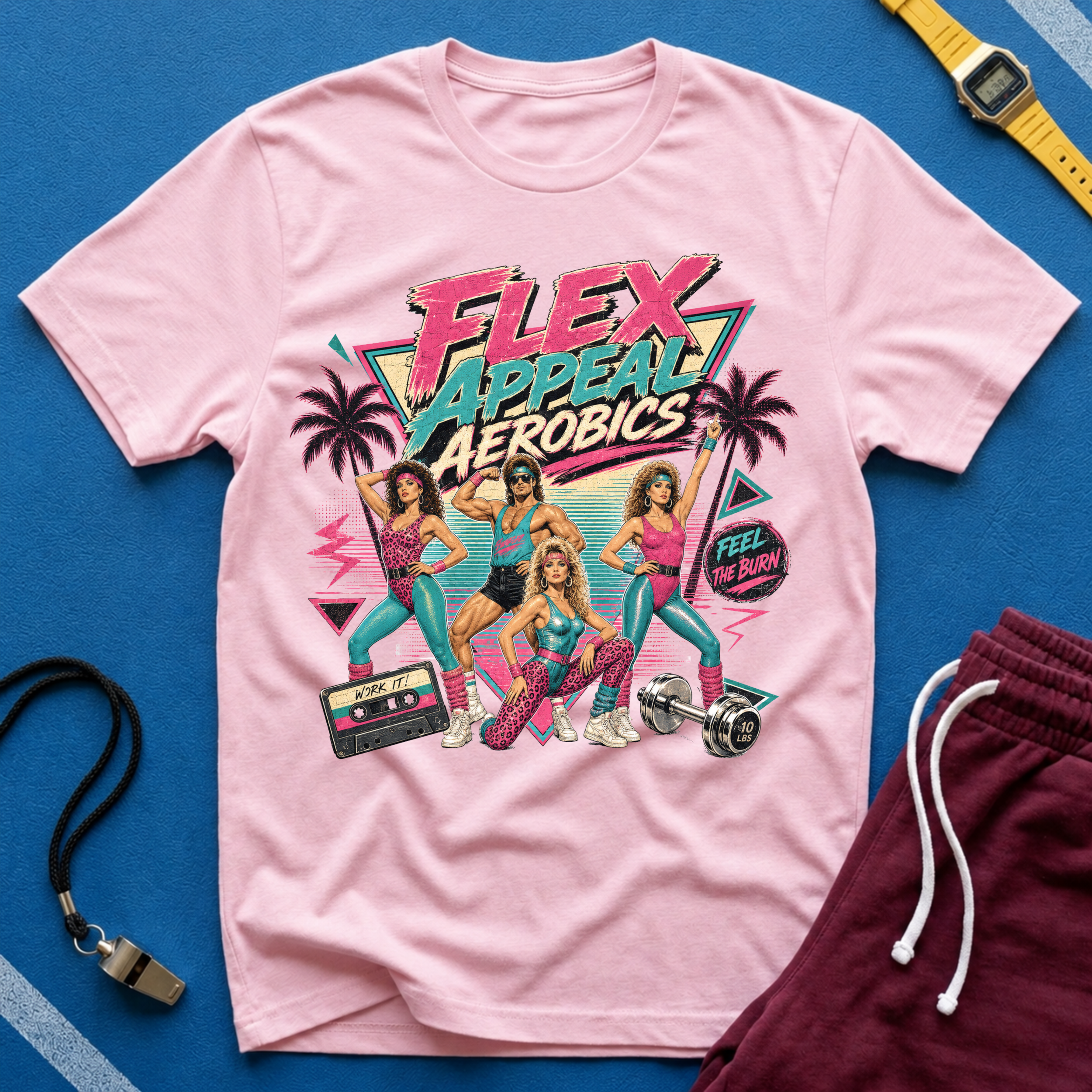Retro 'Flex Appeal Aerobics' T-Shirt - 80s Fitness Vibe Tee