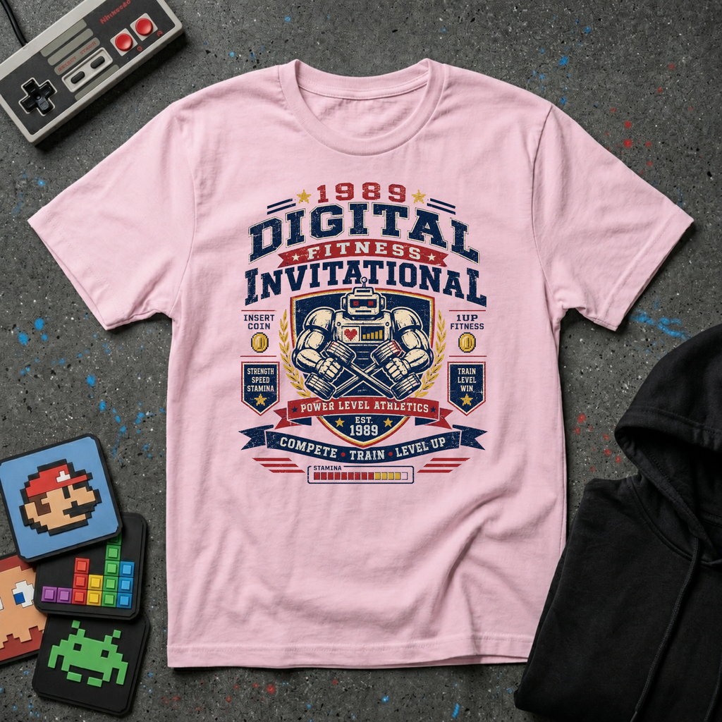 Digital Fitness Invitational T-Shirt - 1989 Retro Gamer Workout Tee