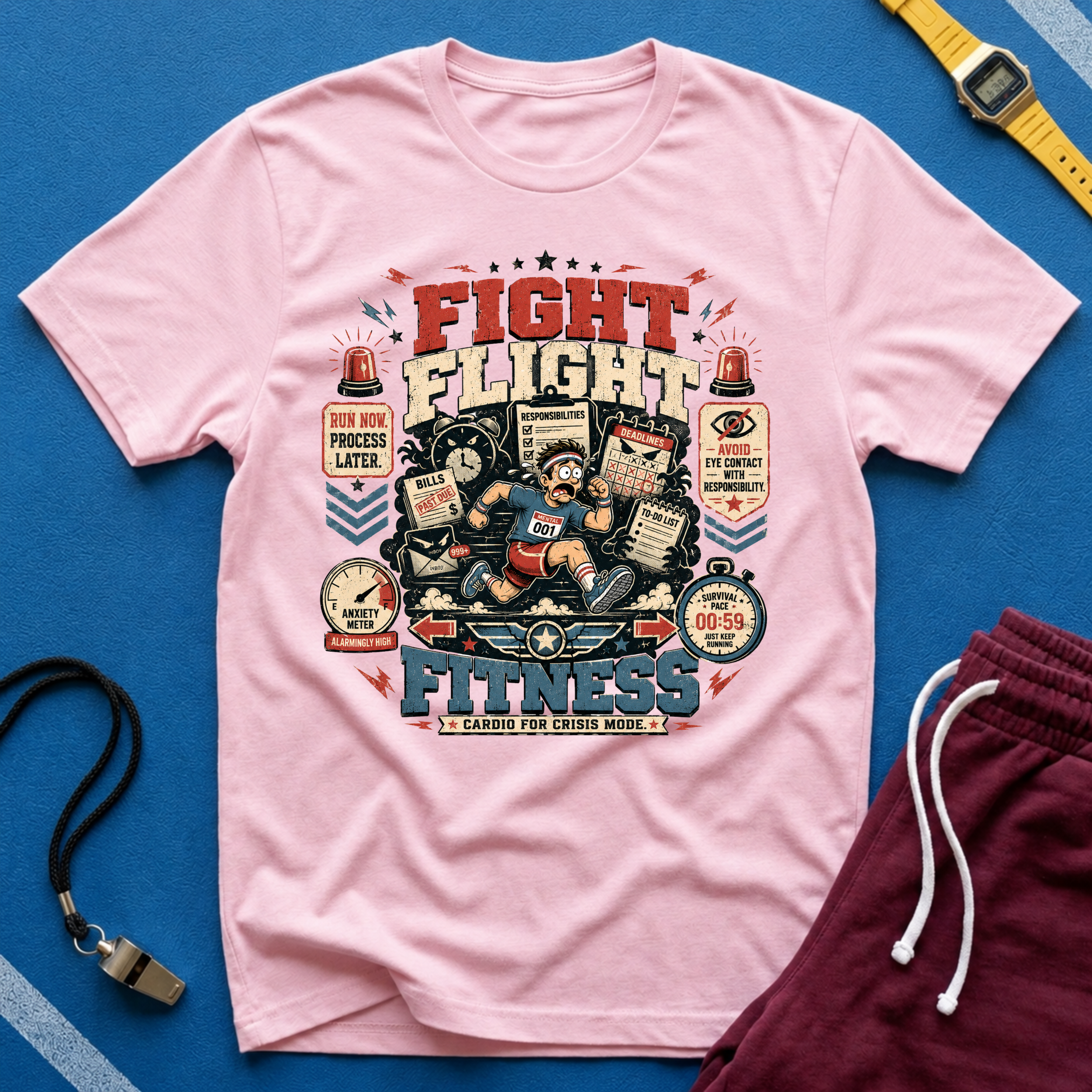Fight Flight Fitness T-Shirt - Retro Motivational Gym Tee