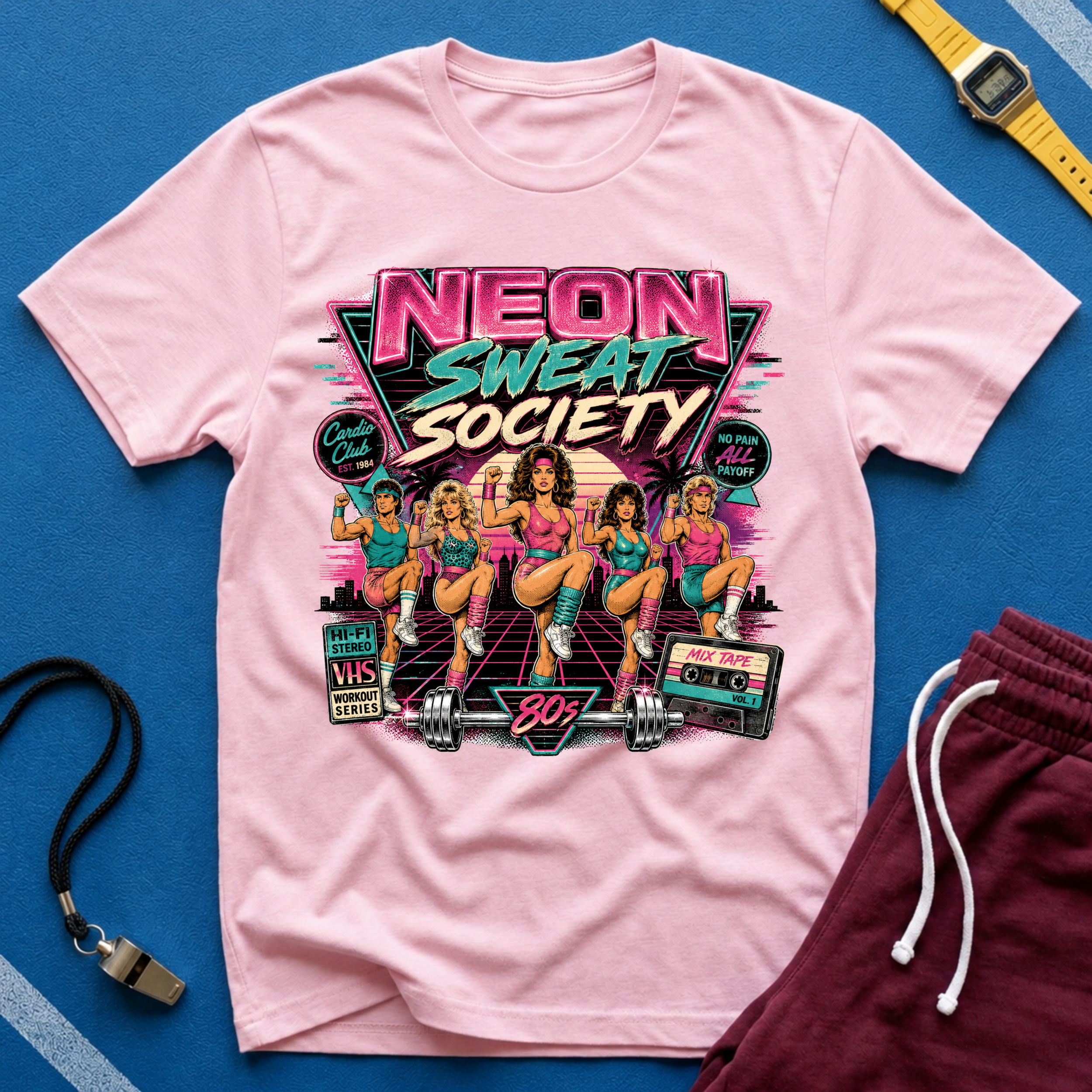 Neon Sweat Society T-Shirt - 80s Retro Fitness Tee