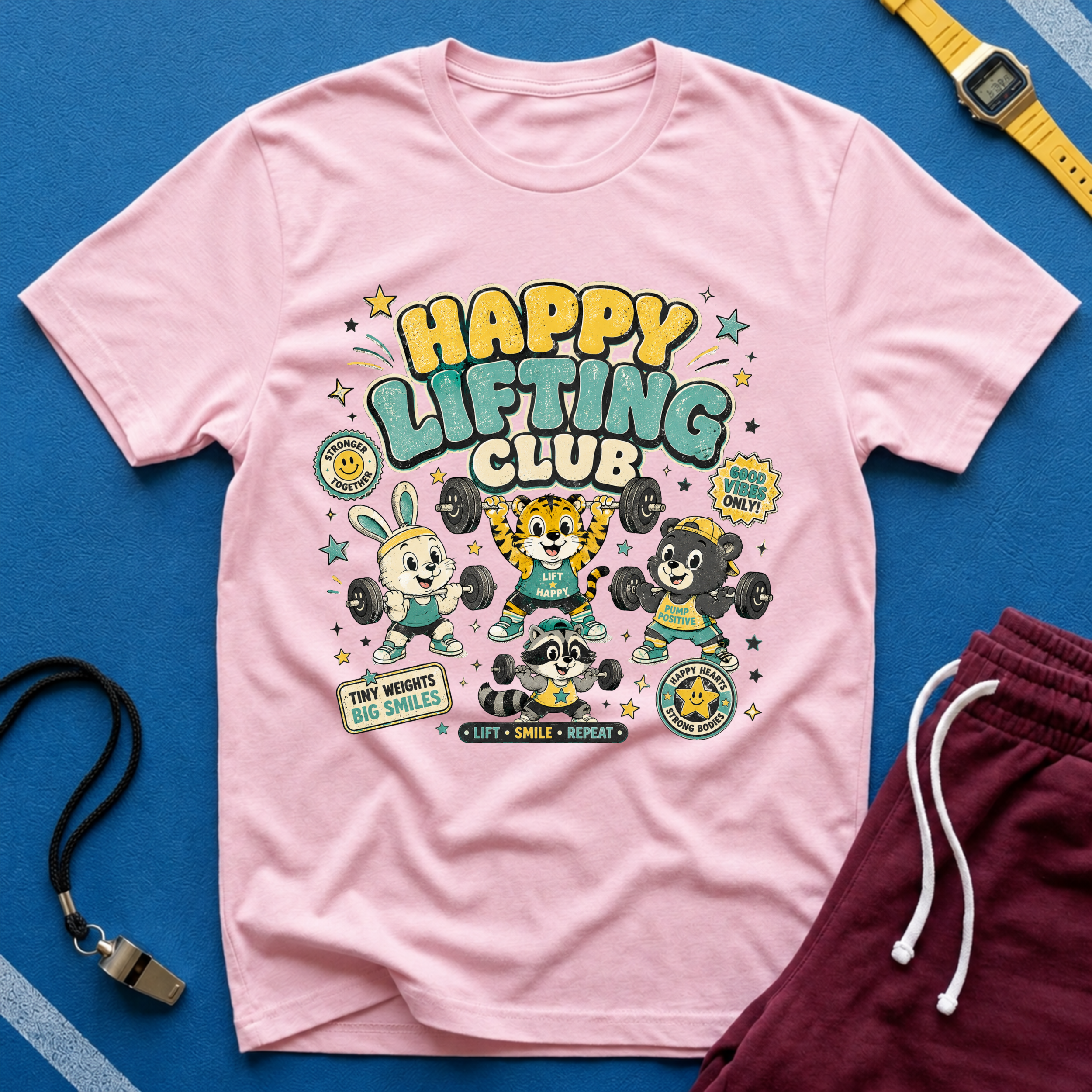 Happy Lifting Club T-Shirt- Cute Gym Animal Weightlifting Tee