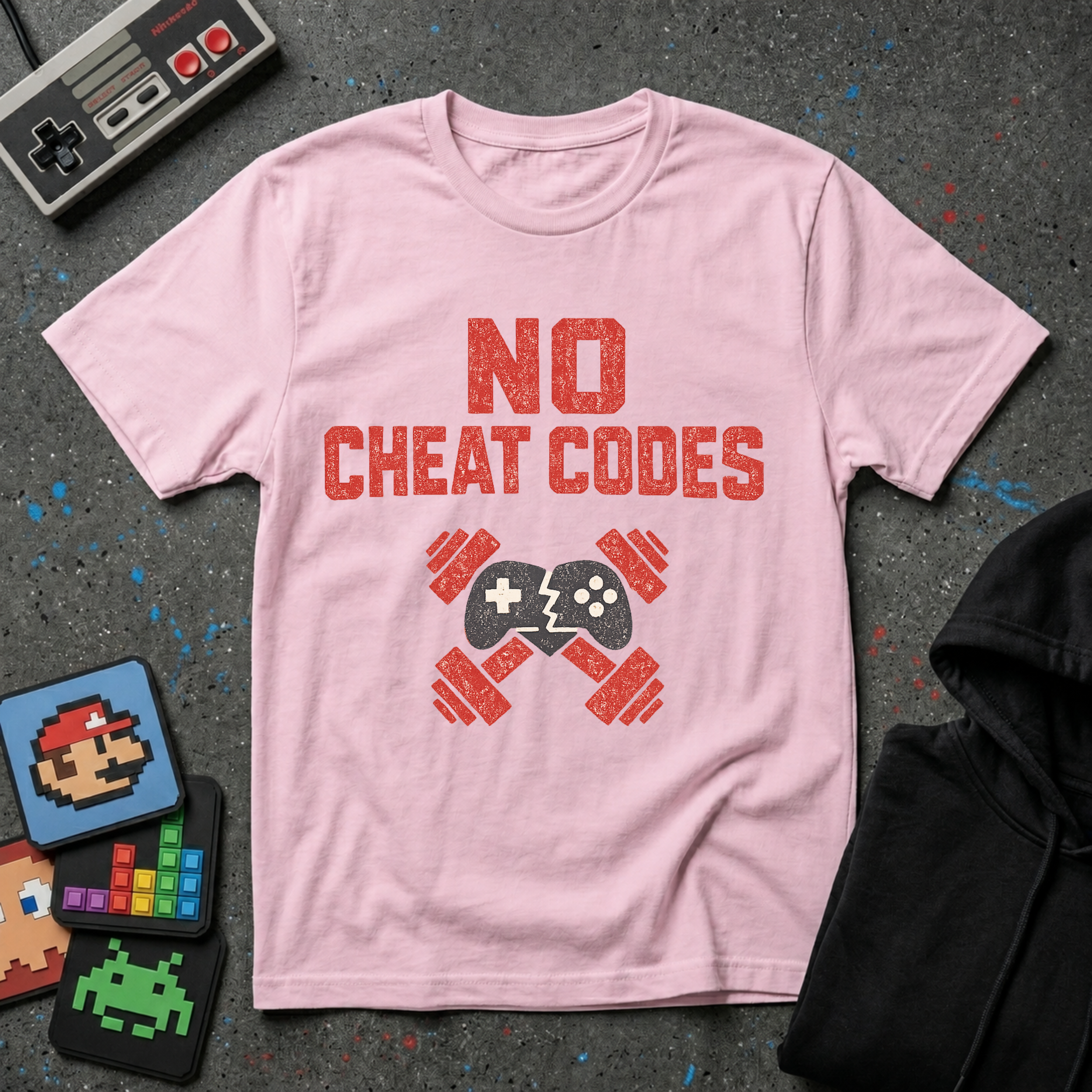 No Cheat Codes T-Shirt - Gamer & Fitness Mashup Tee
