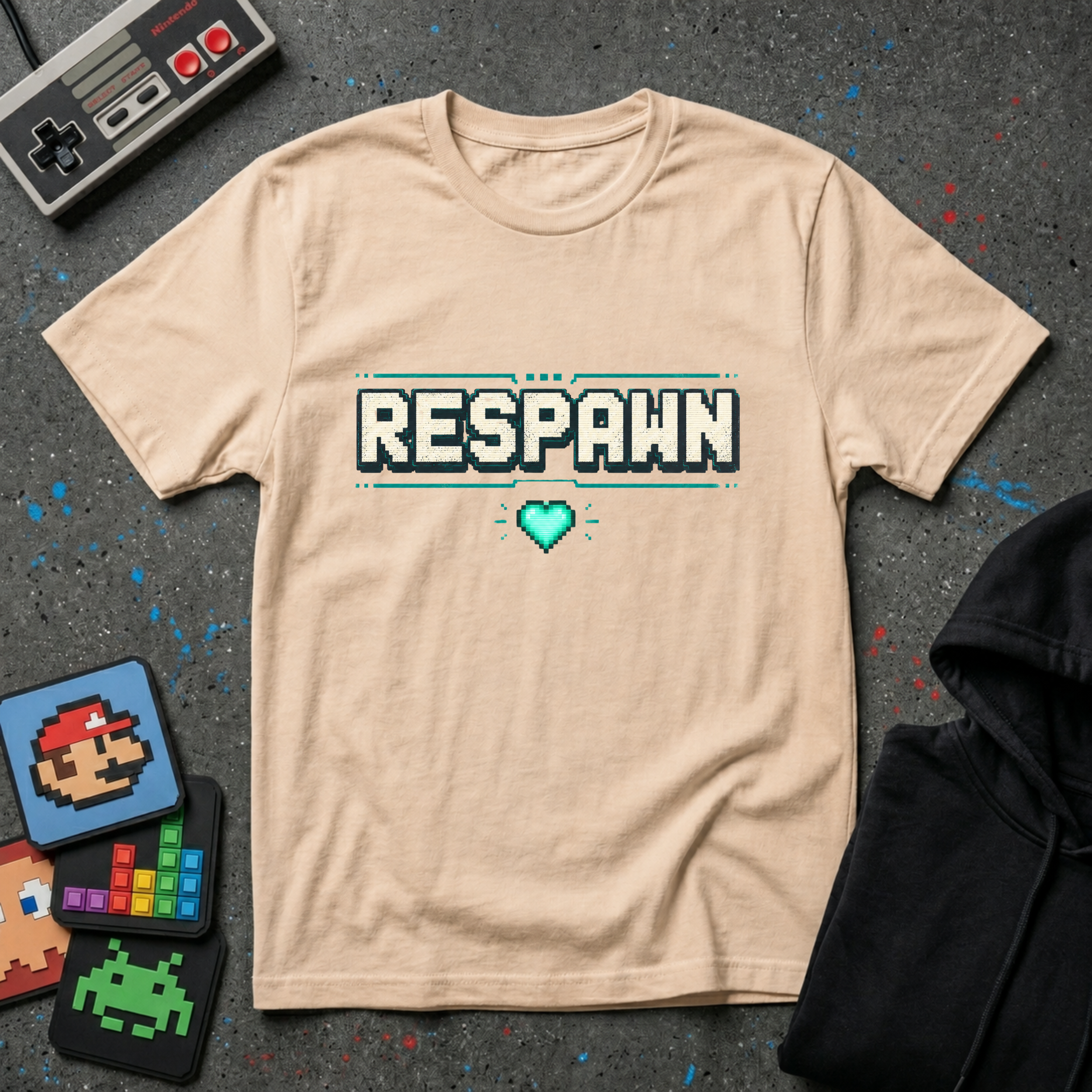 Respawn Gamer T-Shirt - Retro Pixel Heart Gaming Tee