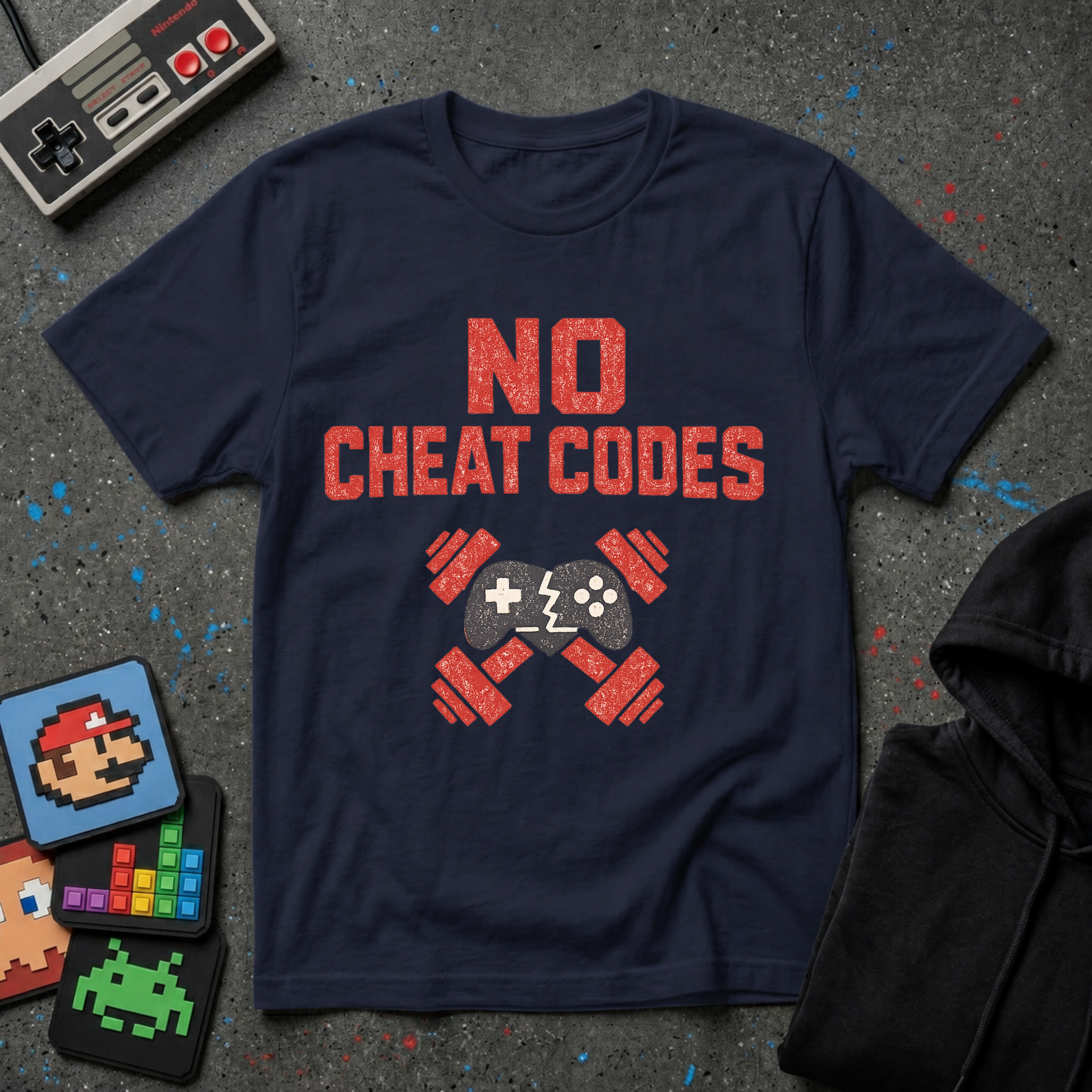 No Cheat Codes T-Shirt - Gamer & Fitness Mashup Tee