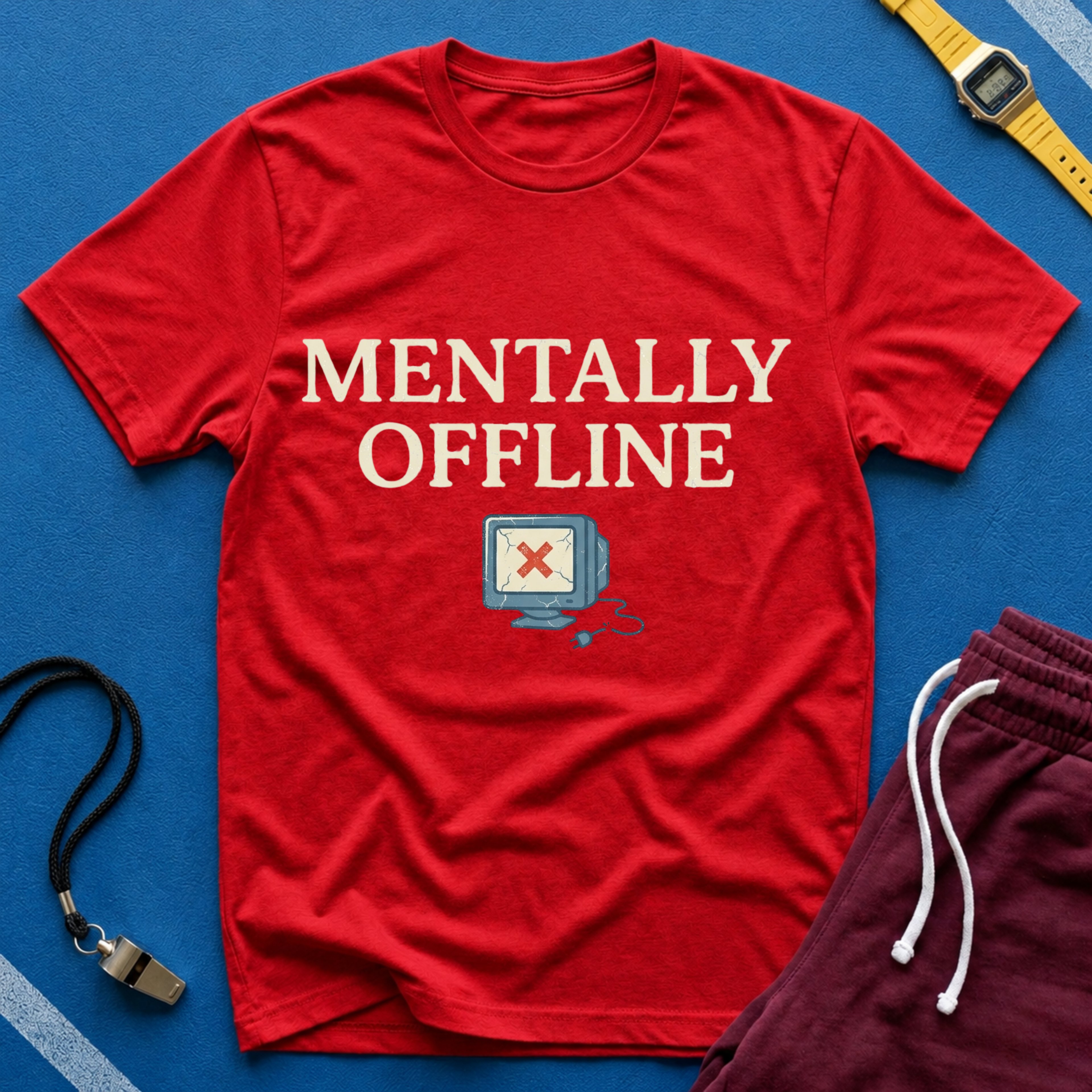 Mentally Offline T-Shirt - Funny Retro Computer Graphic Tee for Digital Detox & Relaxation