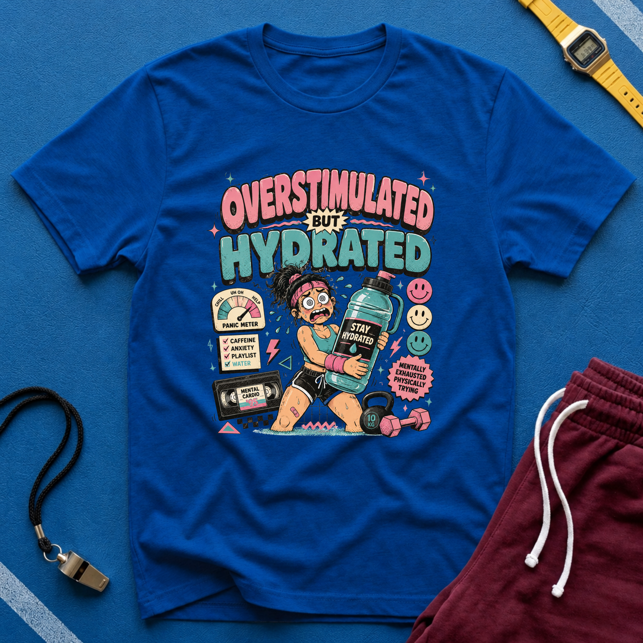 Overstimulated But Hydrated T-Shirt - Funny Self-Care Graphic Tee
