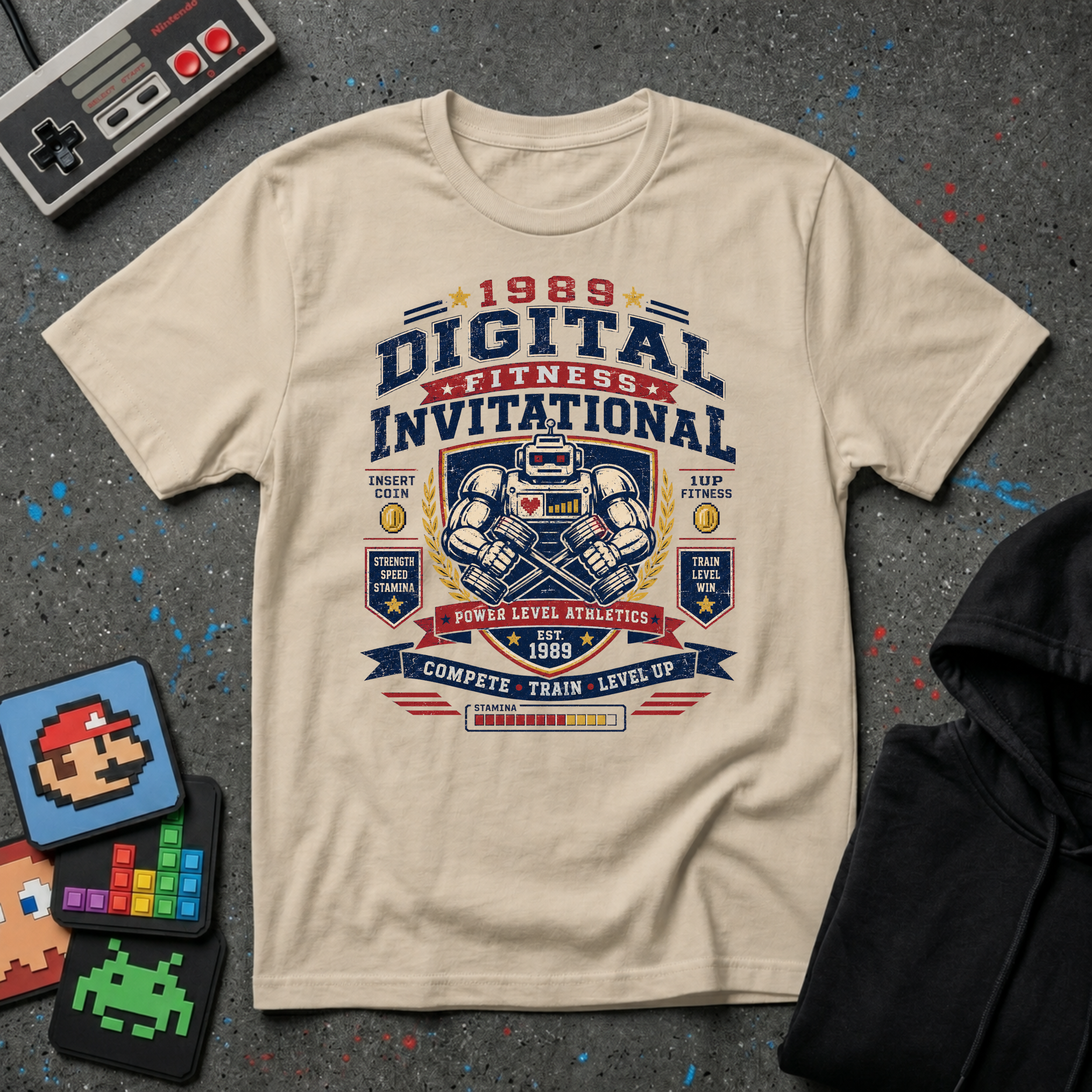 Digital Fitness Invitational T-Shirt - 1989 Retro Gamer Workout Tee