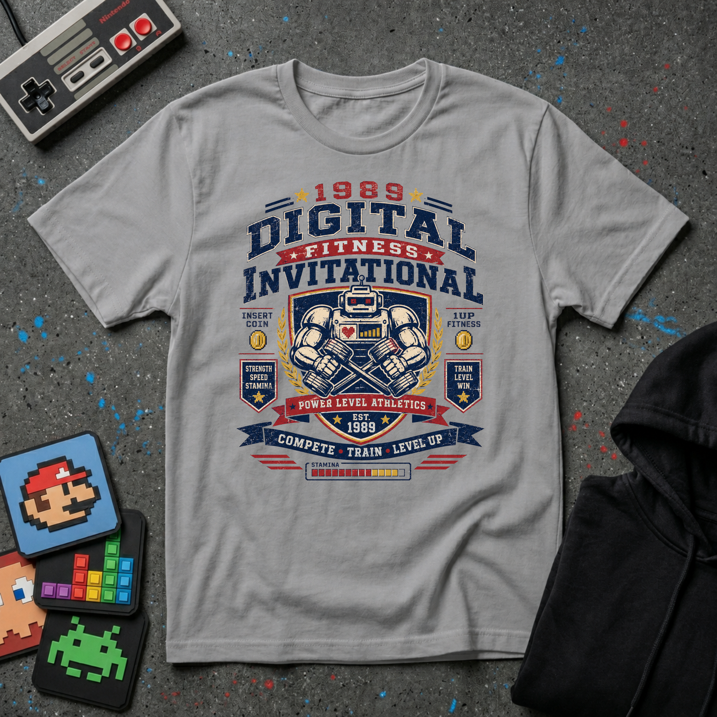 Digital Fitness Invitational T-Shirt - 1989 Retro Gamer Workout Tee