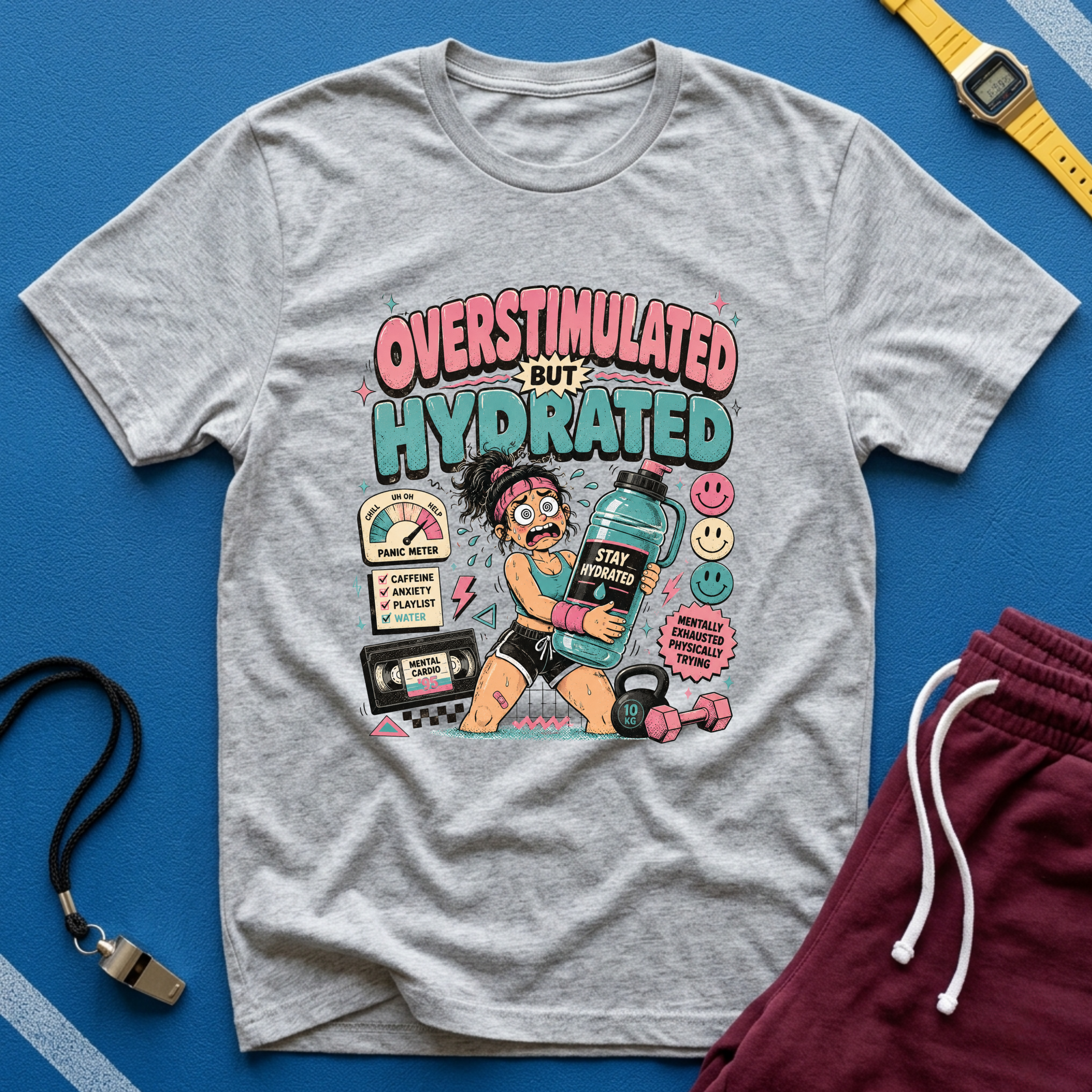 Overstimulated But Hydrated T-Shirt - Funny Self-Care Graphic Tee