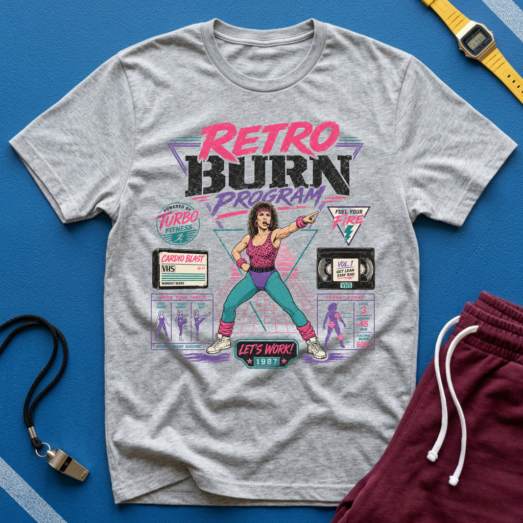 Retro Burn Program T-Shirt - 80s Vintage Aerobics Fitness Tee