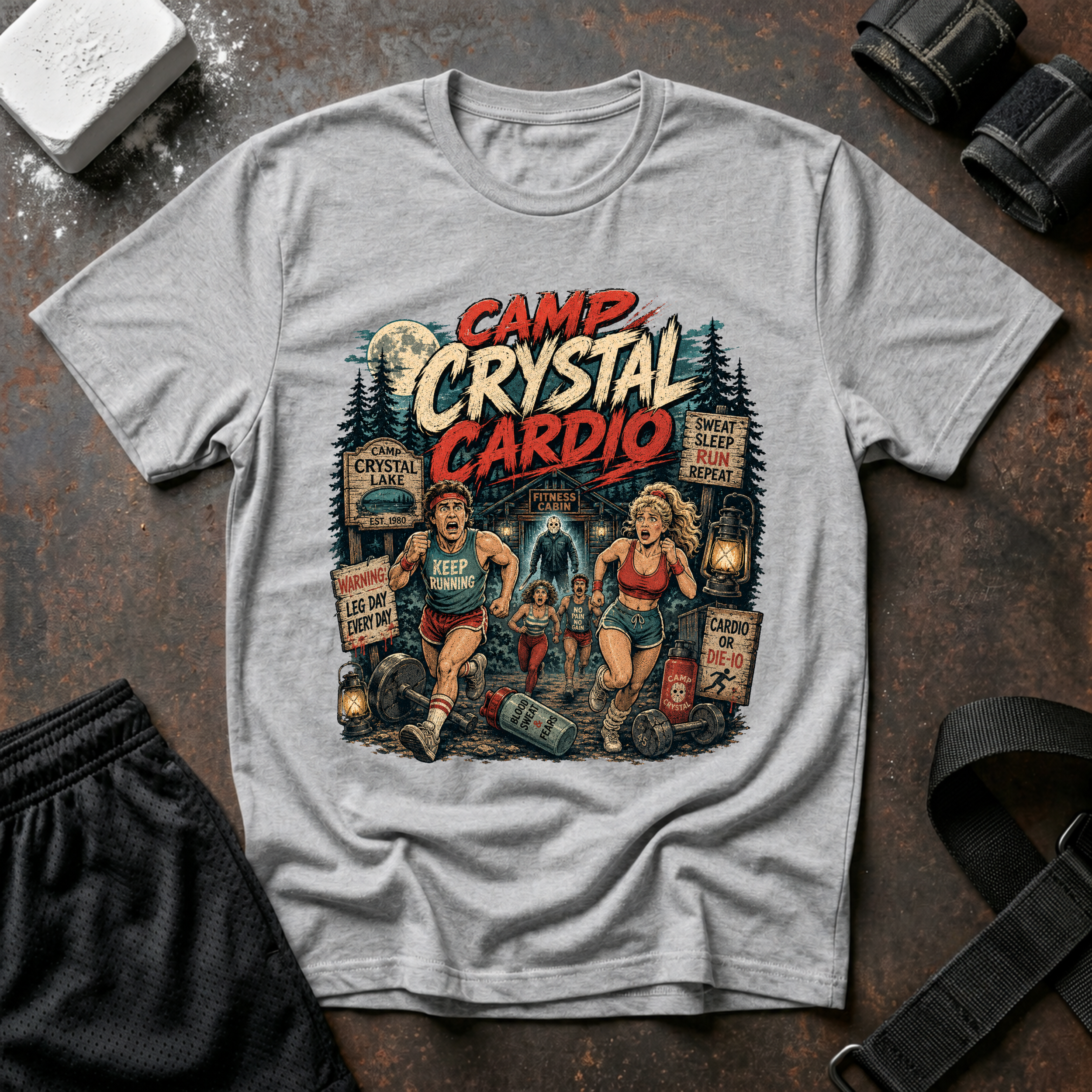 Camp Crystal Cardio T-Shirt - Retro Horror Fitness Tee