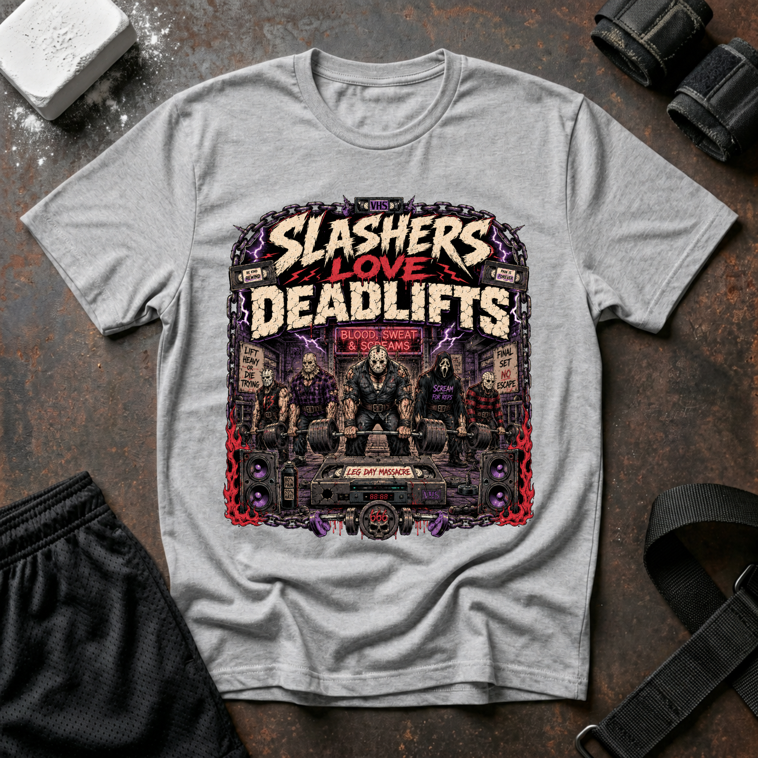 Slasher Gym T‑Shirt - "Slashers Love Deadlifts" Horror Workout Tee