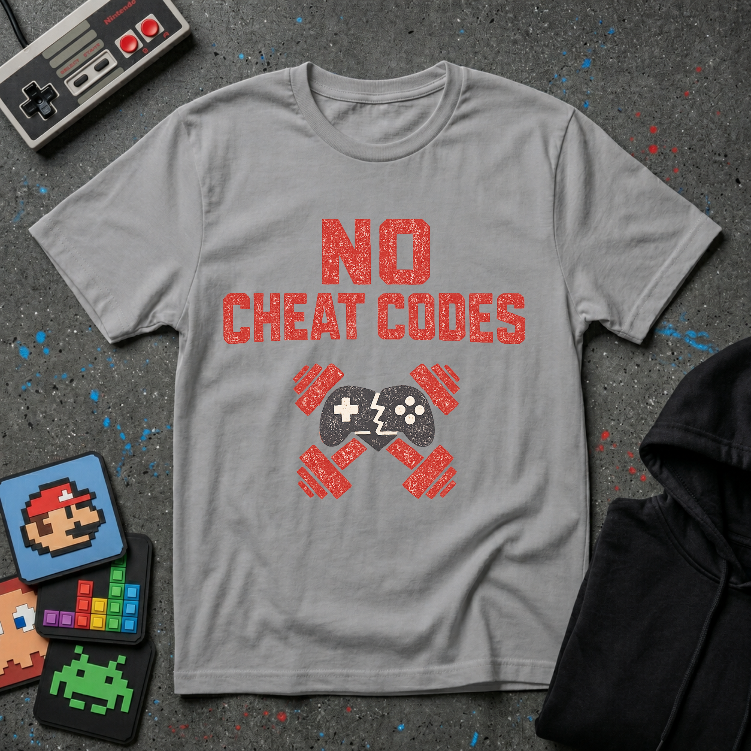 No Cheat Codes T-Shirt - Gamer & Fitness Mashup Tee