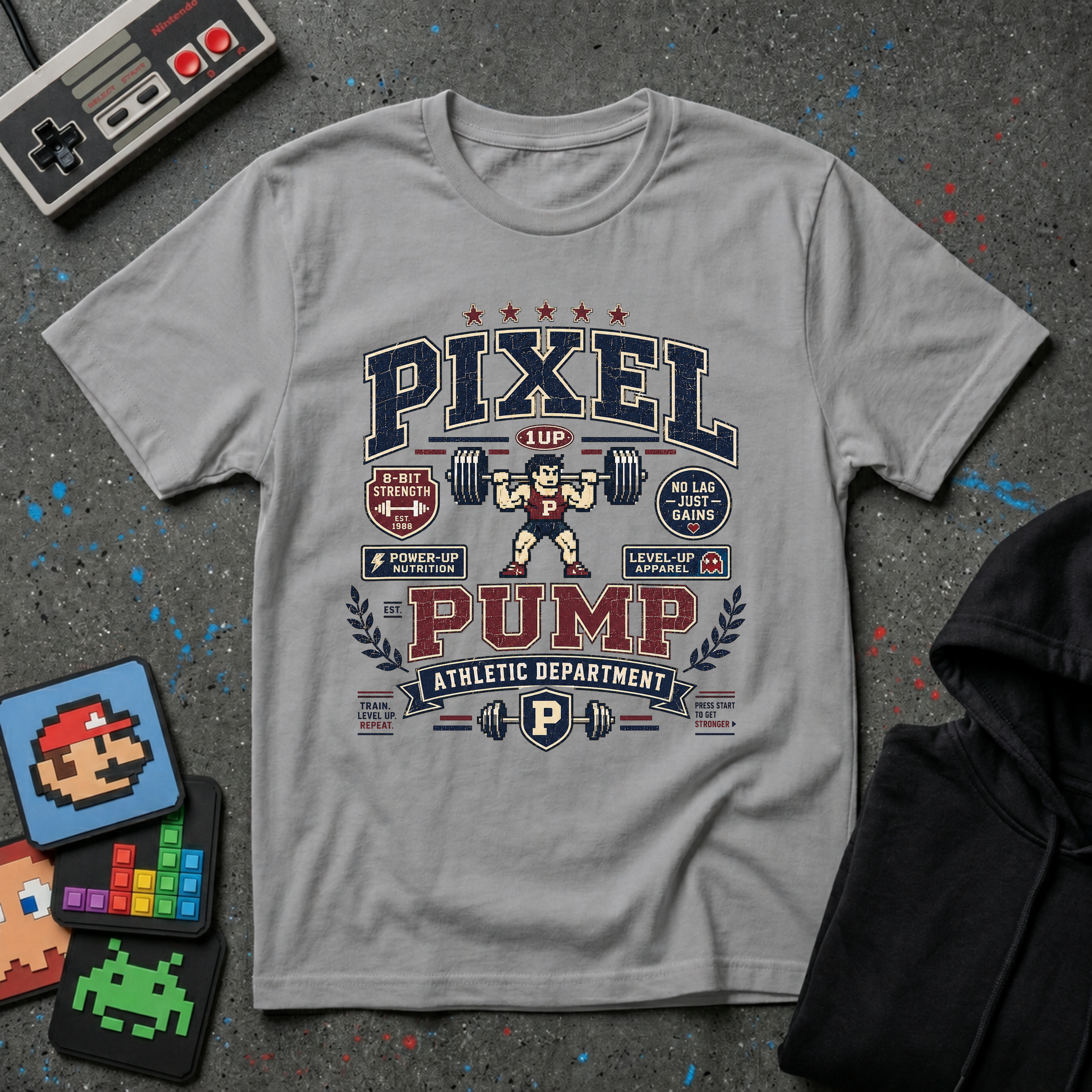 Pixel Pump T-Shirt - Retro 8-Bit Weightlifting Graphic Tee