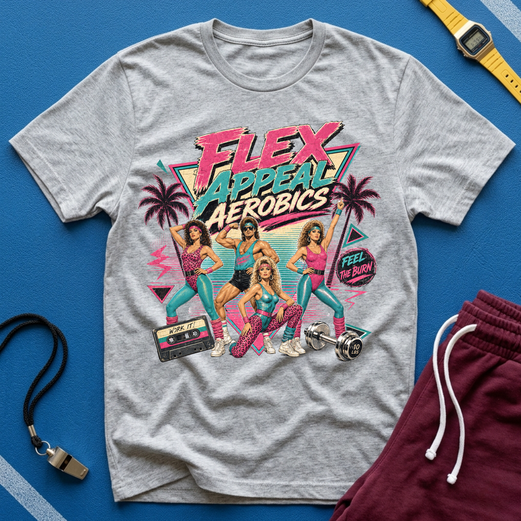 Retro 'Flex Appeal Aerobics' T-Shirt - 80s Fitness Vibe Tee
