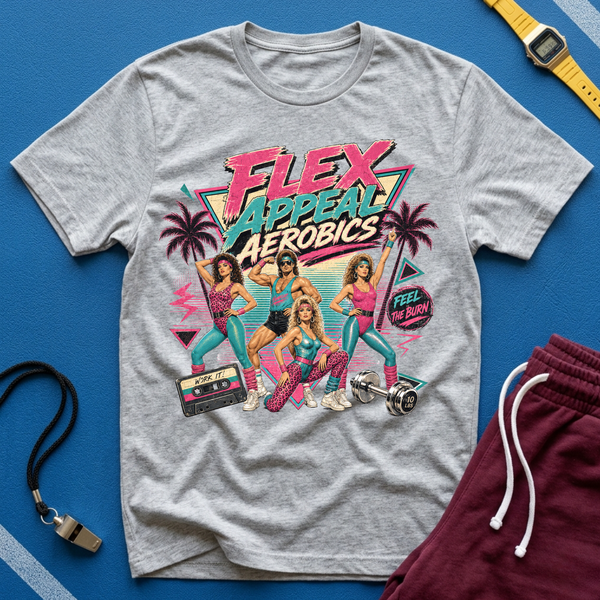 Retro 'Flex Appeal Aerobics' T-Shirt - 80s Fitness Vibe Tee