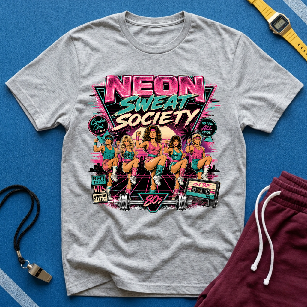 Neon Sweat Society T-Shirt - 80s Retro Fitness Tee
