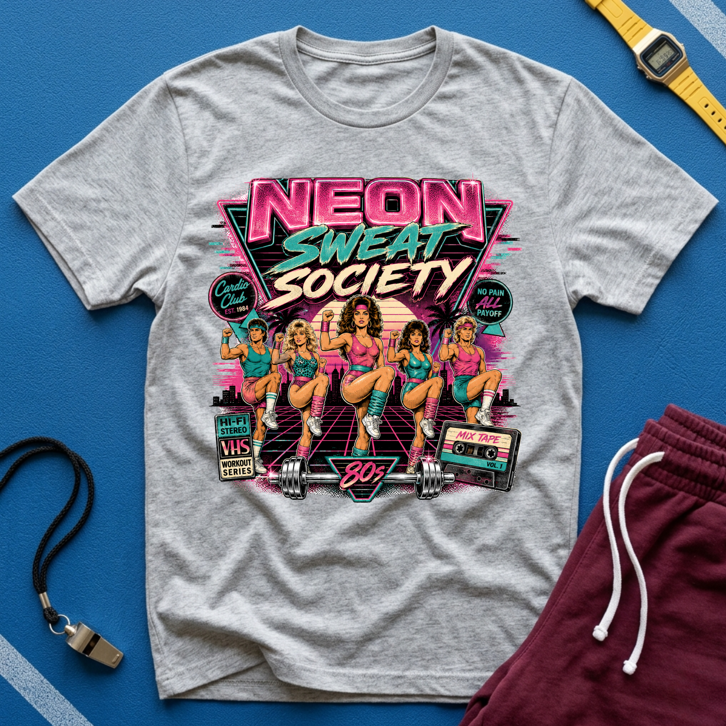 Neon Sweat Society T-Shirt - 80s Retro Fitness Tee