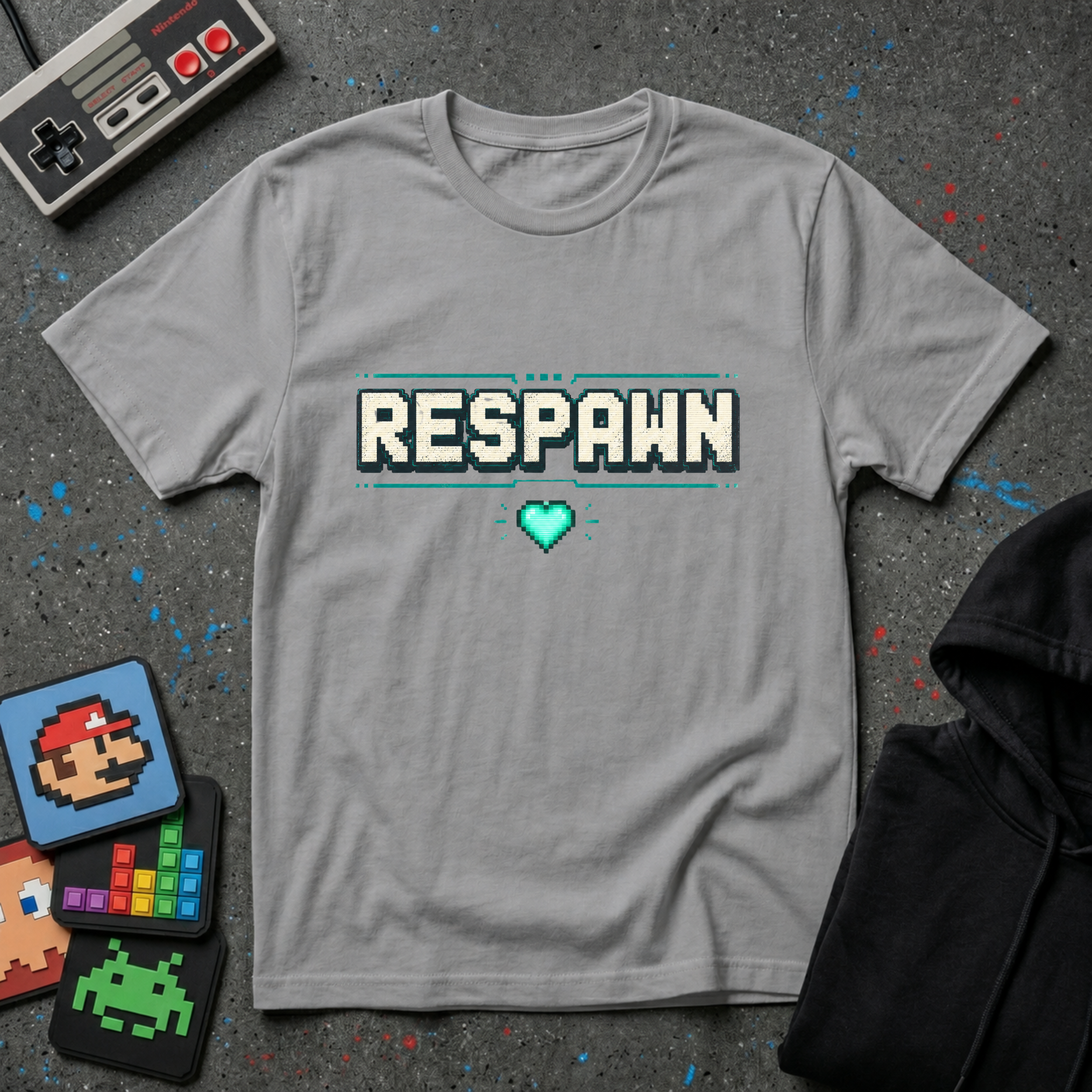Respawn Gamer T-Shirt - Retro Pixel Heart Gaming Tee