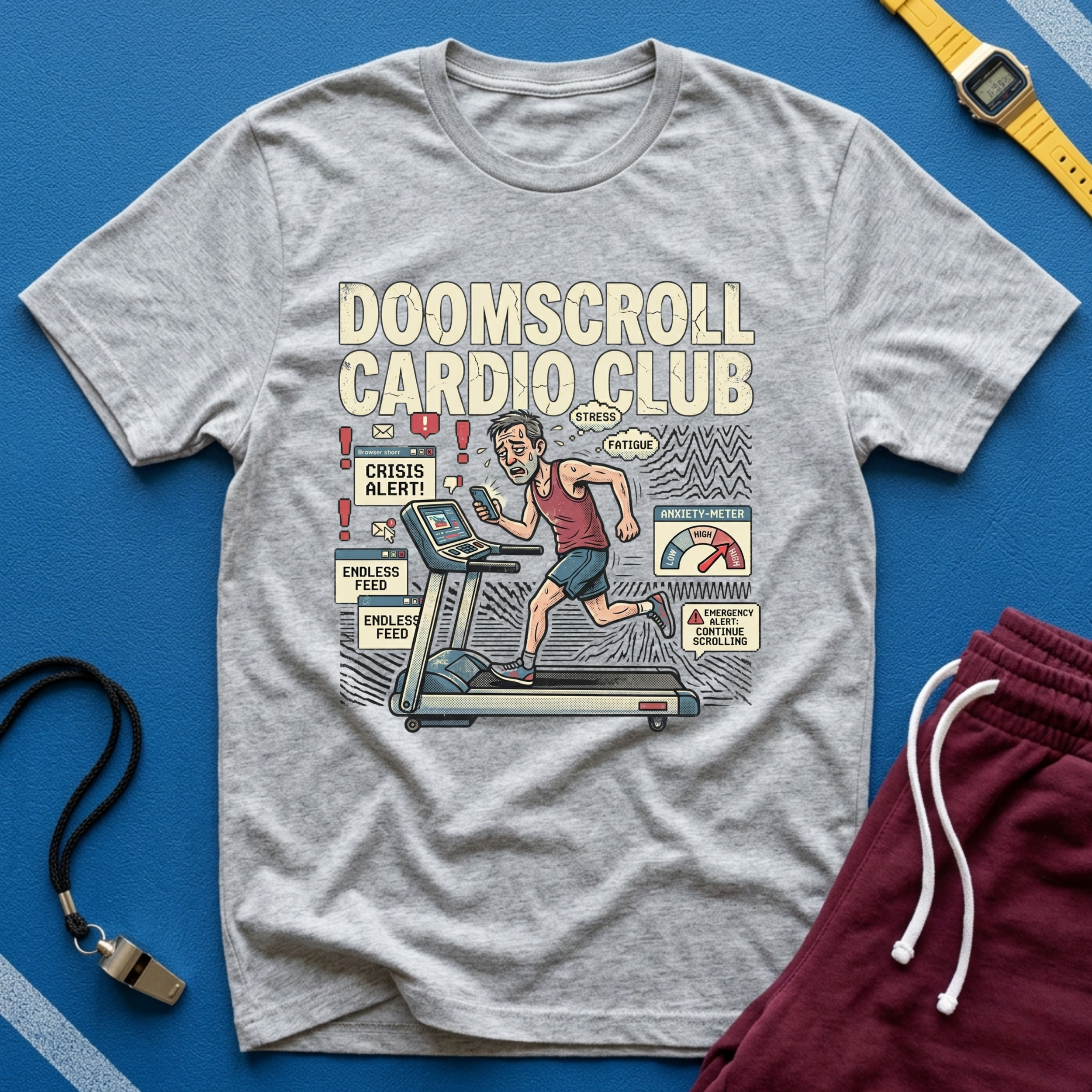 Doomscroll Cardio Club T-Shirt - Funny Running Tee for Anxious News-Bingers